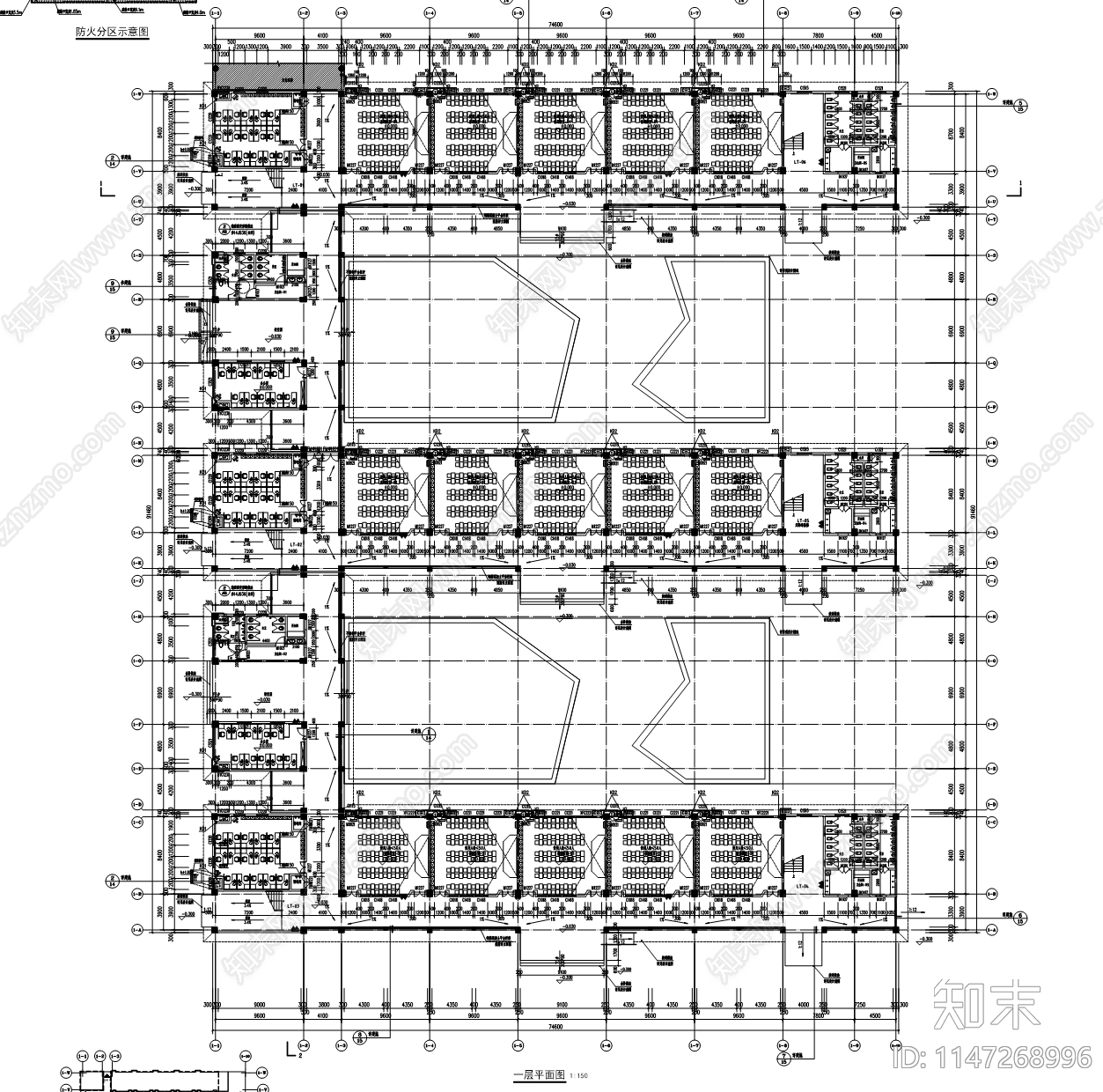 5层15000平现代中学教学楼建筑cad施工图下载【ID:1147268996】