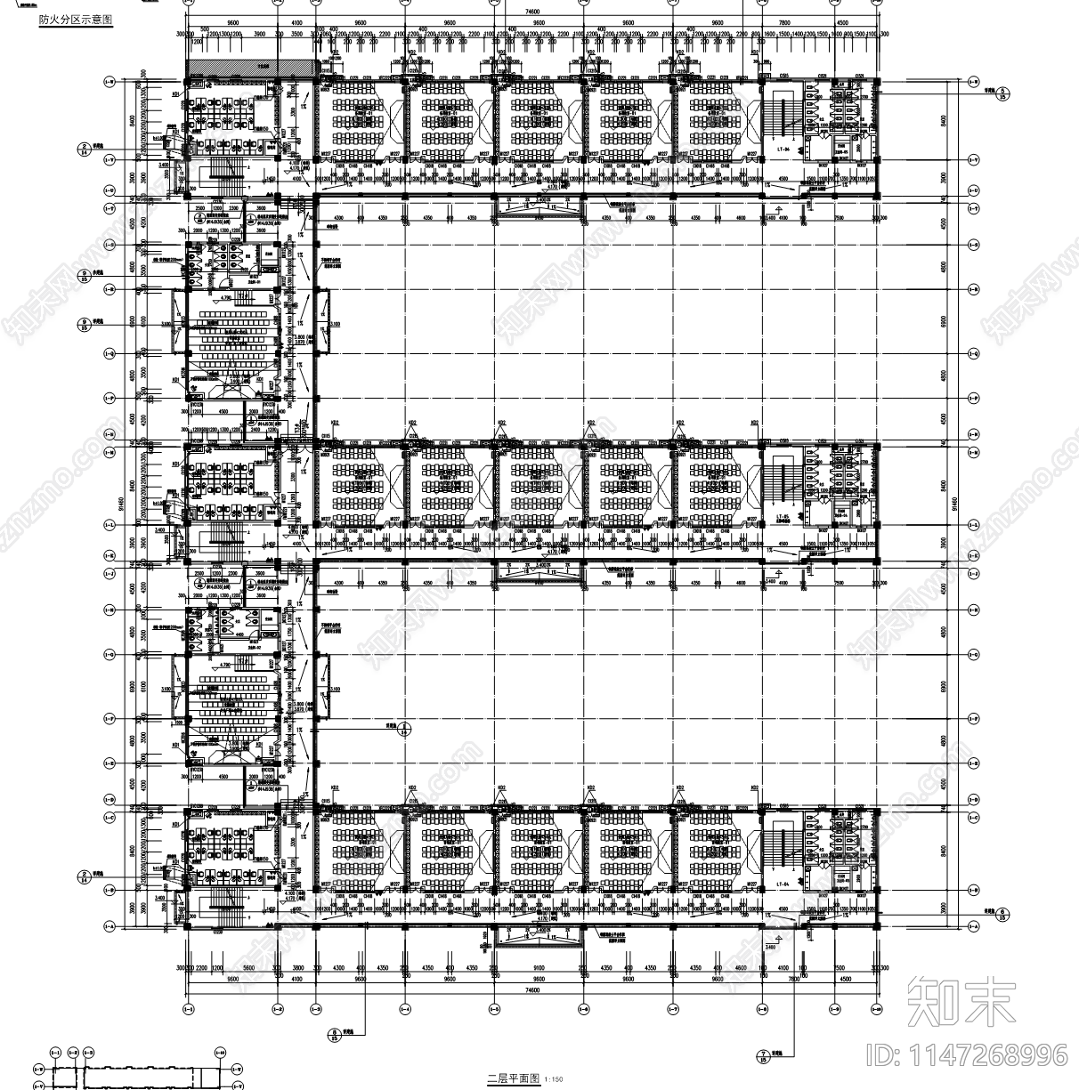 5层15000平现代中学教学楼建筑cad施工图下载【ID:1147268996】