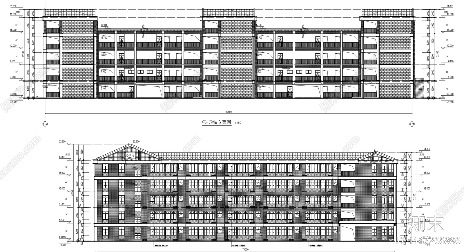 5层15000平现代中学教学楼建筑cad施工图下载【ID:1147268996】