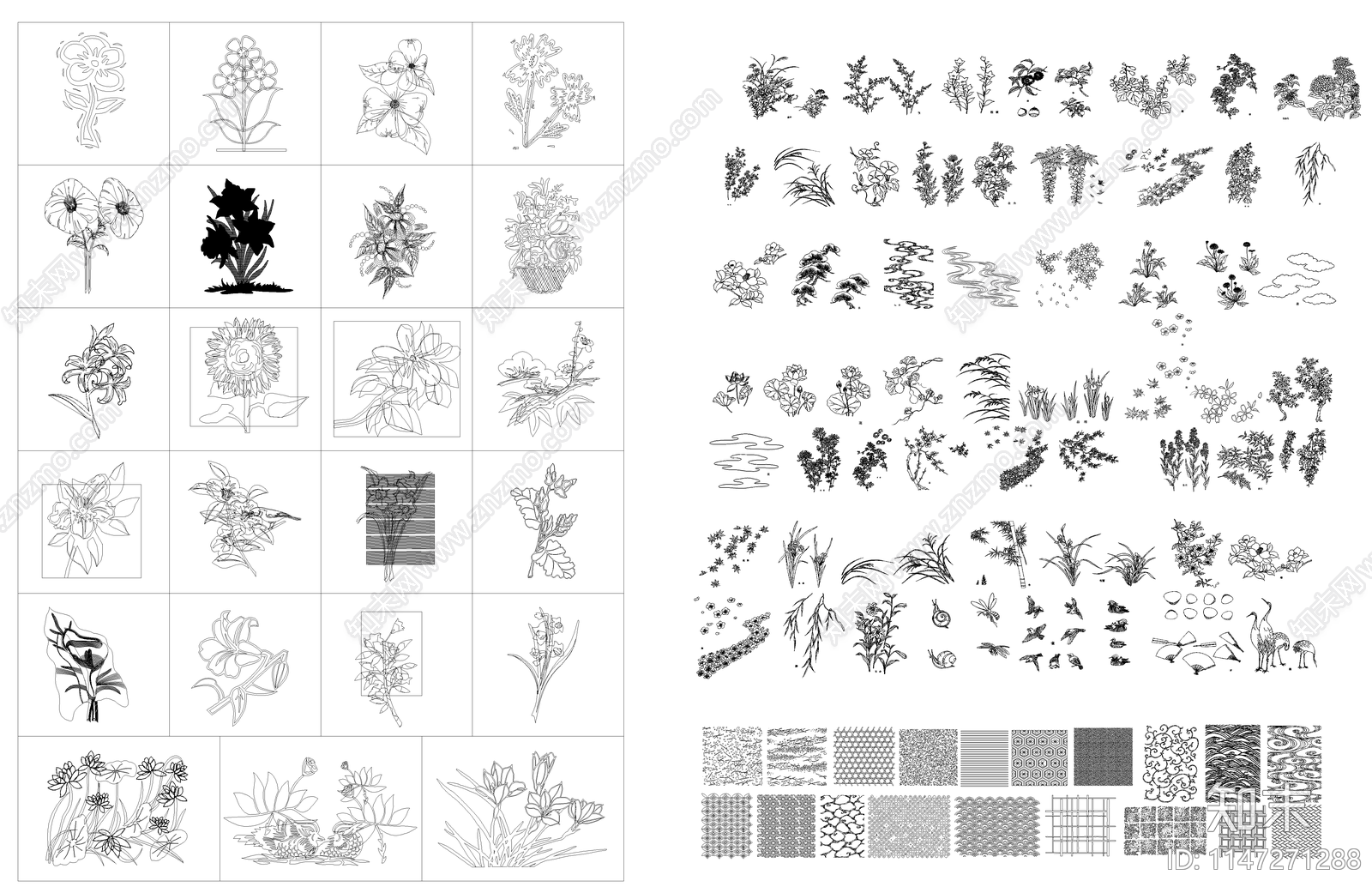 植物花纹图库cad施工图下载【ID:1147271288】