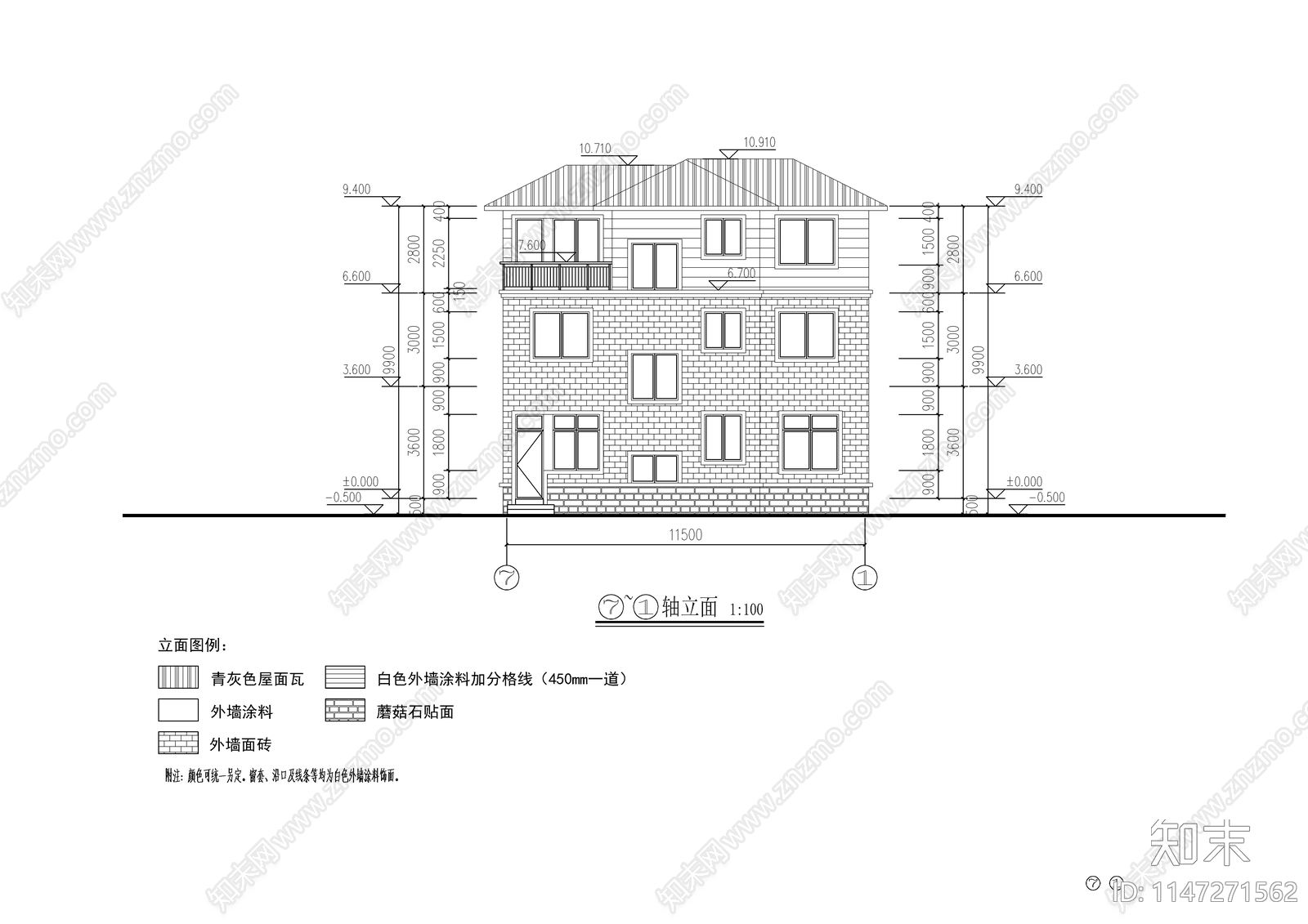 现代自建别墅建筑设计cad施工图下载【ID:1147271562】