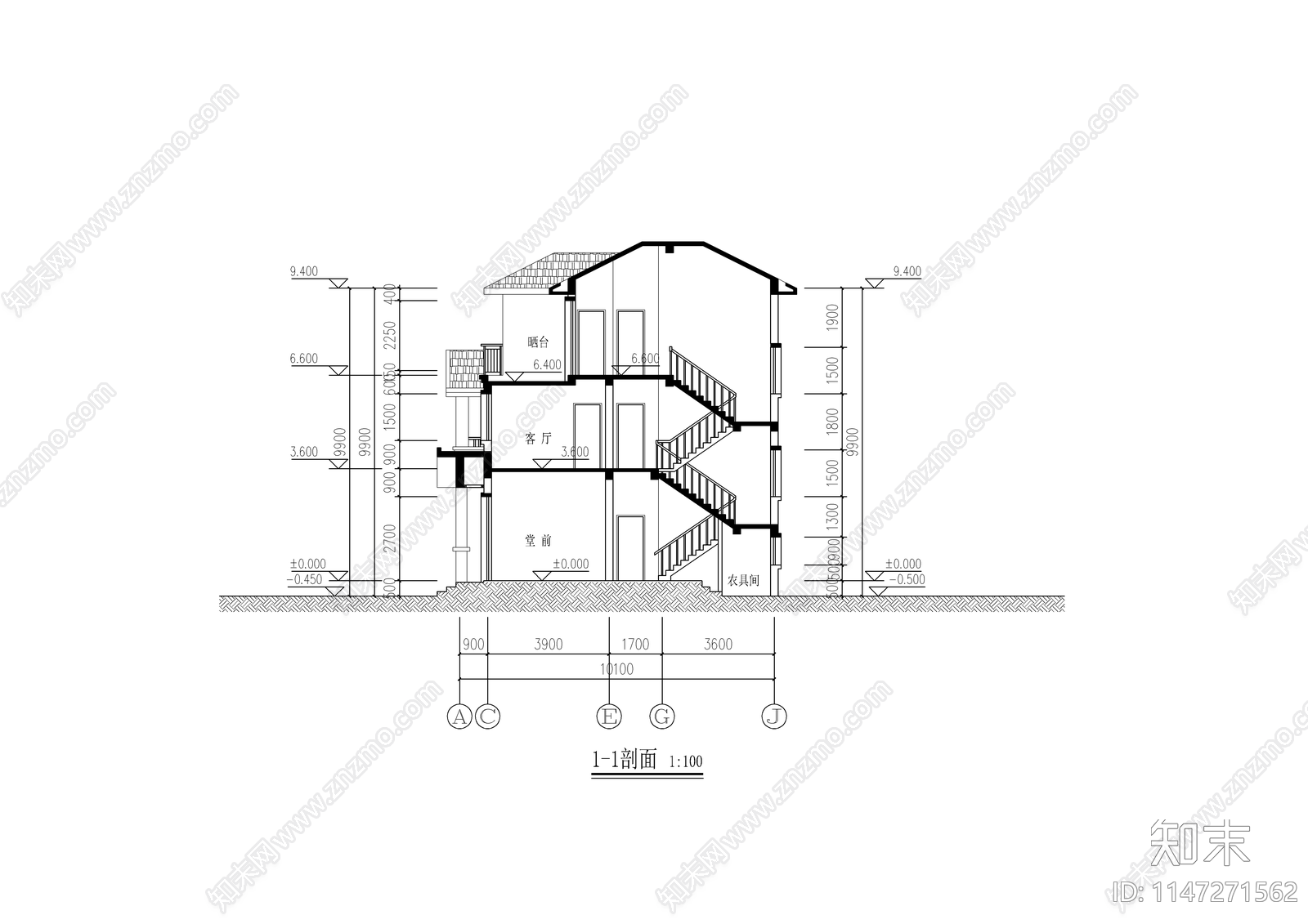 现代自建别墅建筑设计cad施工图下载【ID:1147271562】