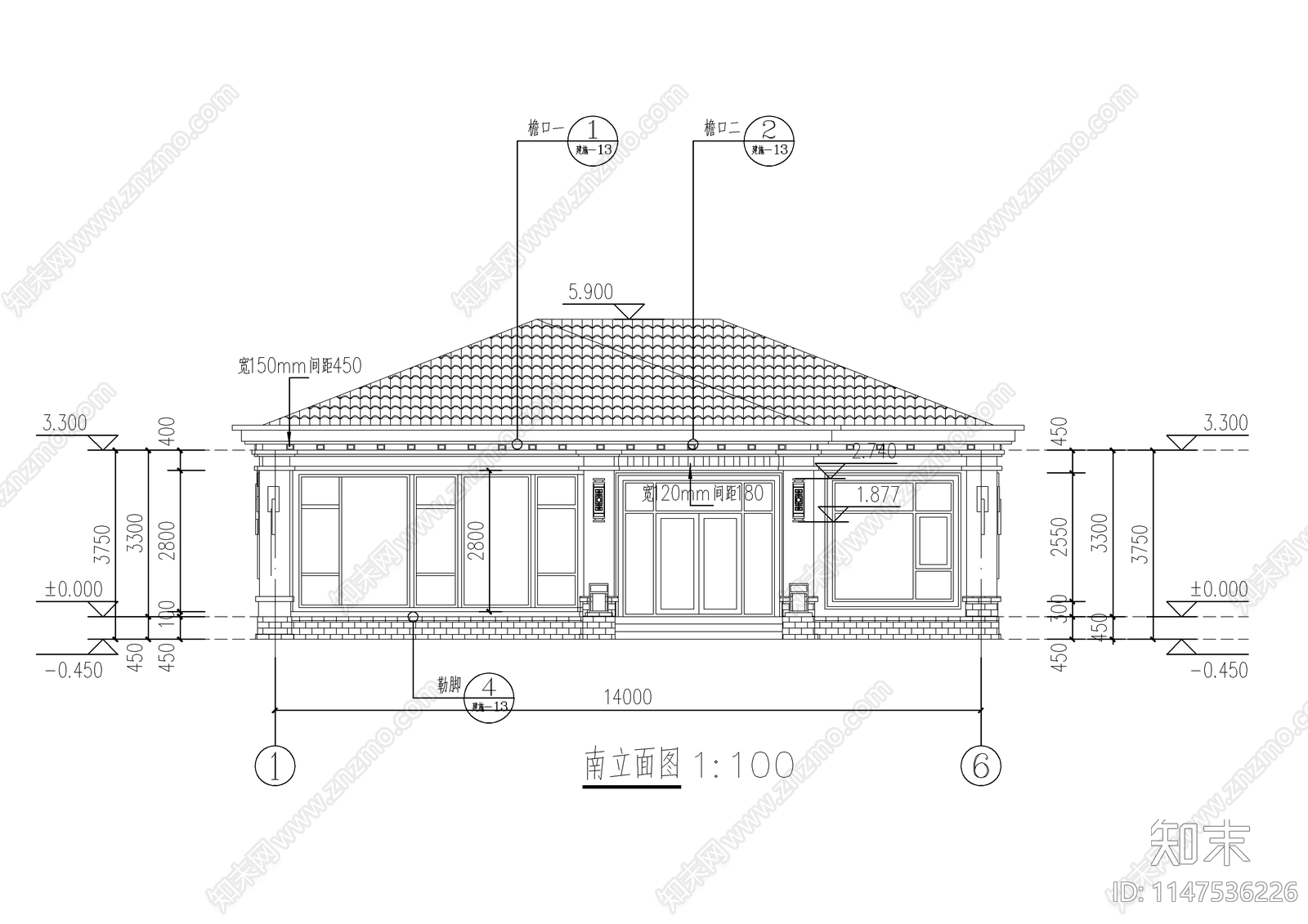 新中式单层别墅自建房建筑cad施工图下载【ID:1147536226】