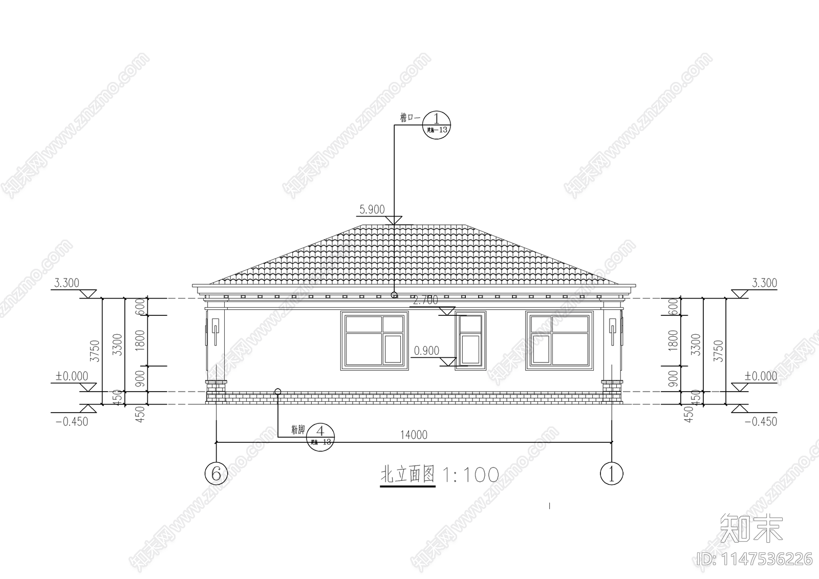 新中式单层别墅自建房建筑cad施工图下载【ID:1147536226】