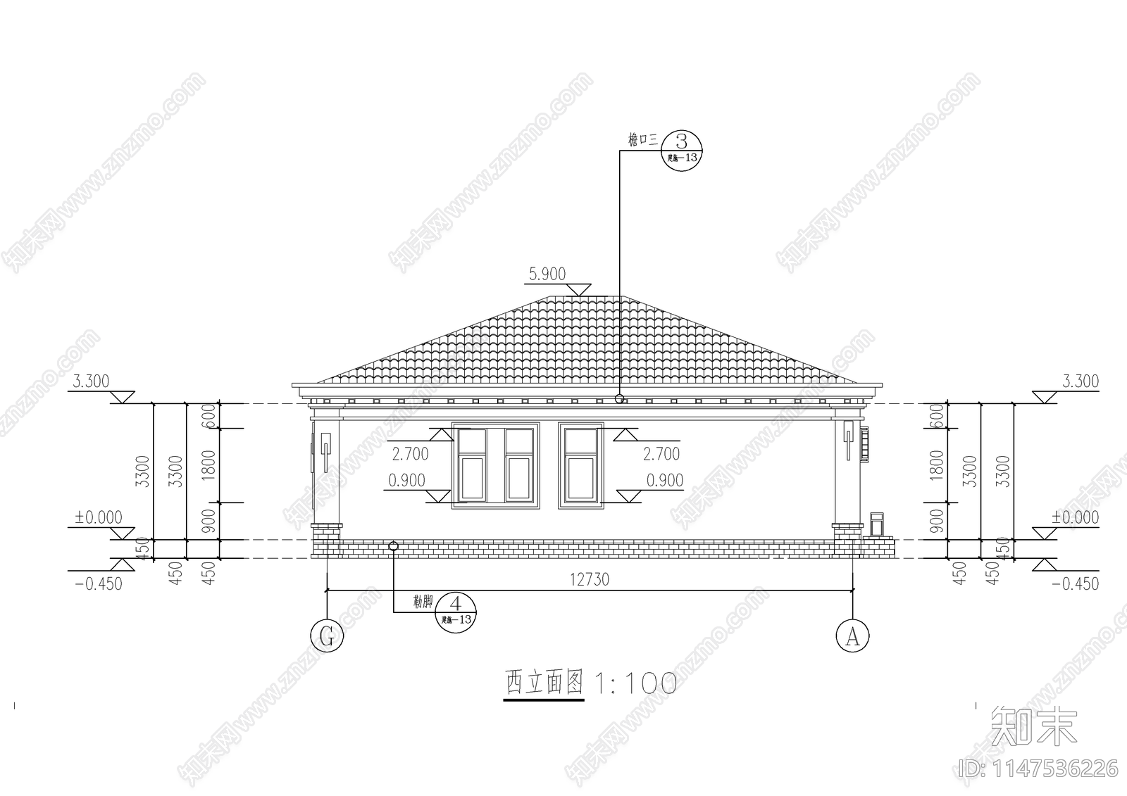 新中式单层别墅自建房建筑cad施工图下载【ID:1147536226】