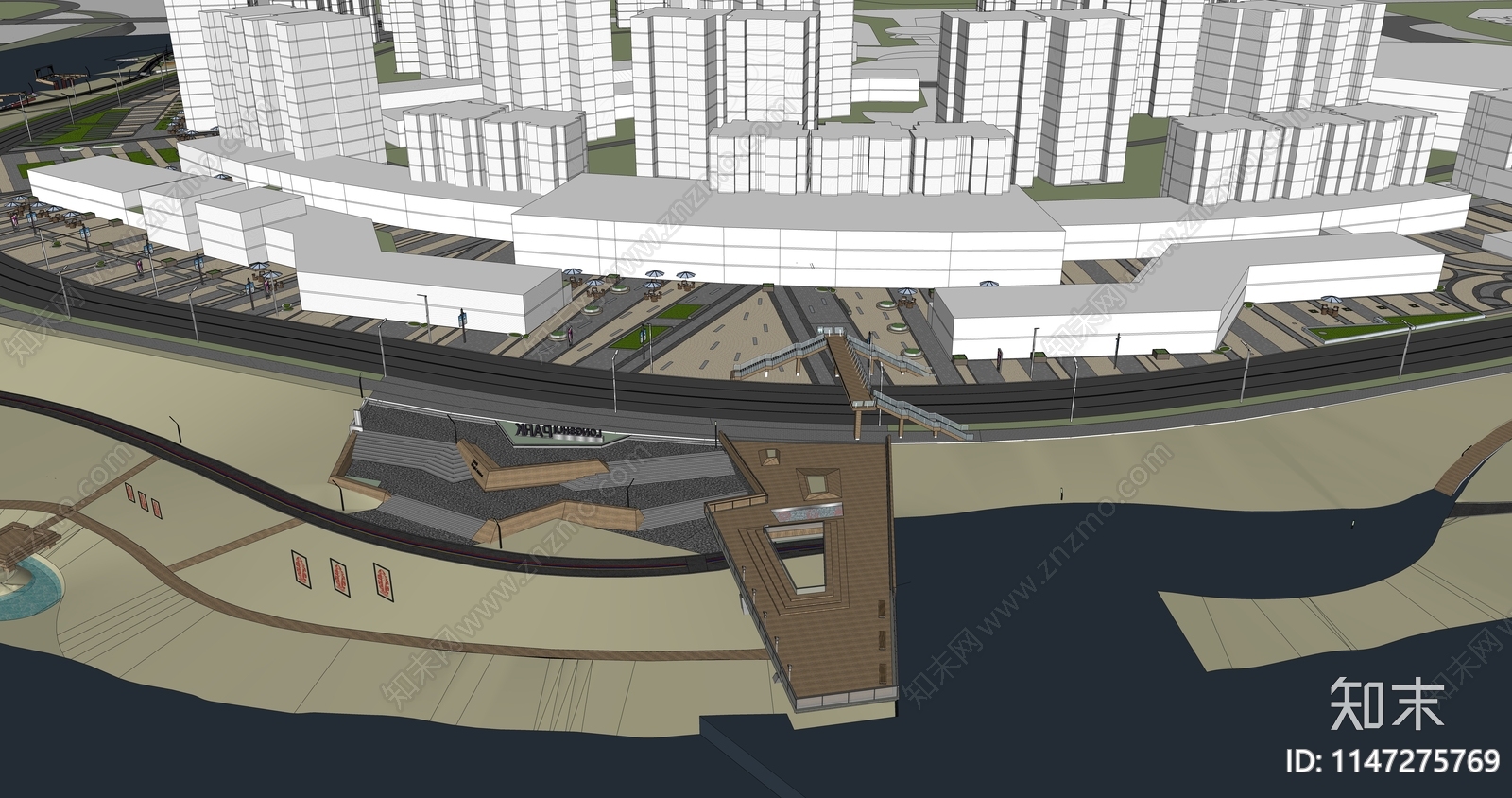 滨水公园景观SU模型下载【ID:1147275769】