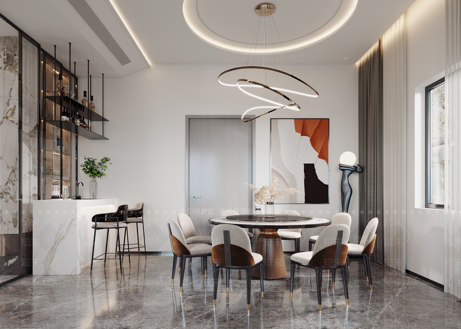 现代餐厅背景3D模型下载【ID:1147278688】