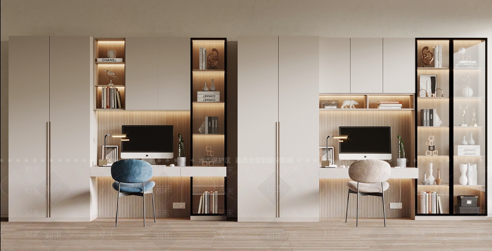 现代书桌椅书柜3D模型下载【ID:1147277744】