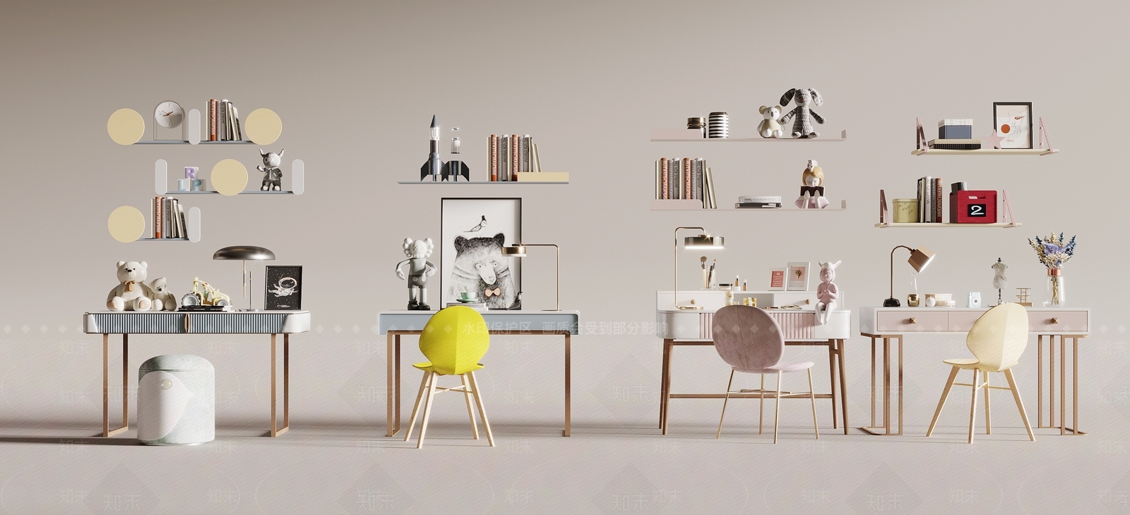 北欧儿童书桌椅3D模型下载【ID:1147278202】
