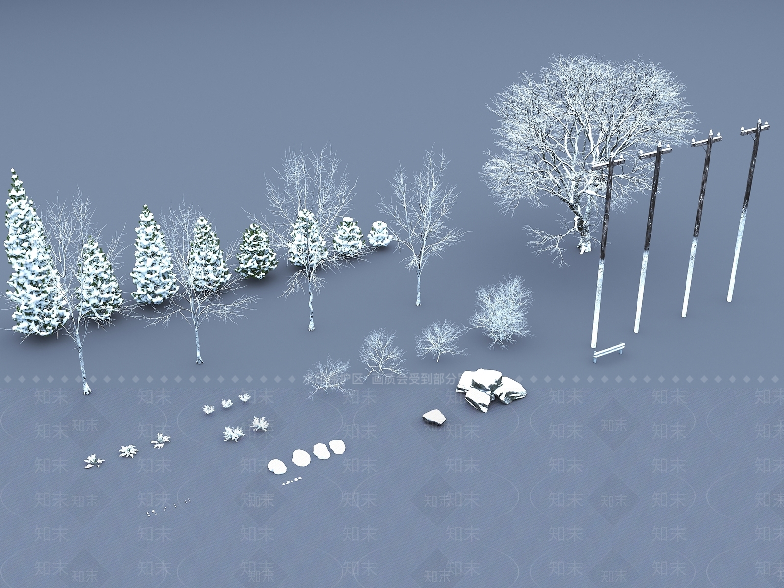 雪景松树3D模型下载【ID:1147279797】