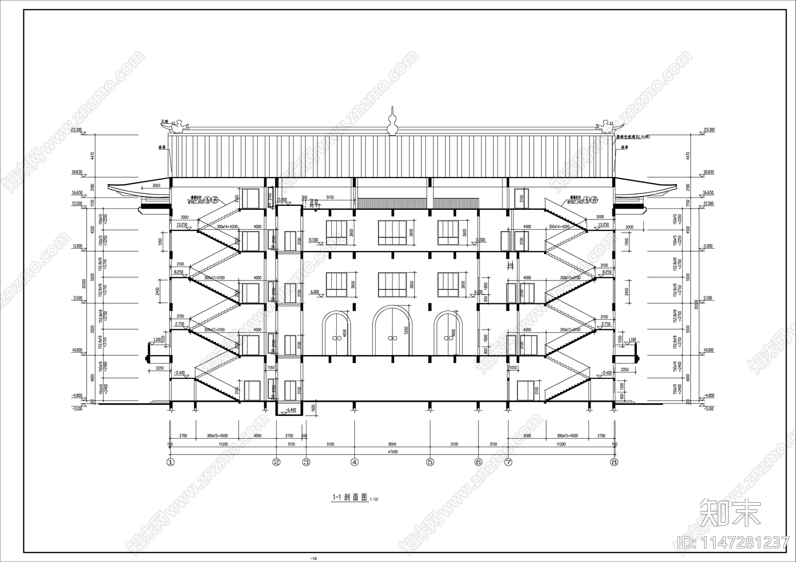 静音寺建筑cad施工图下载【ID:1147281237】