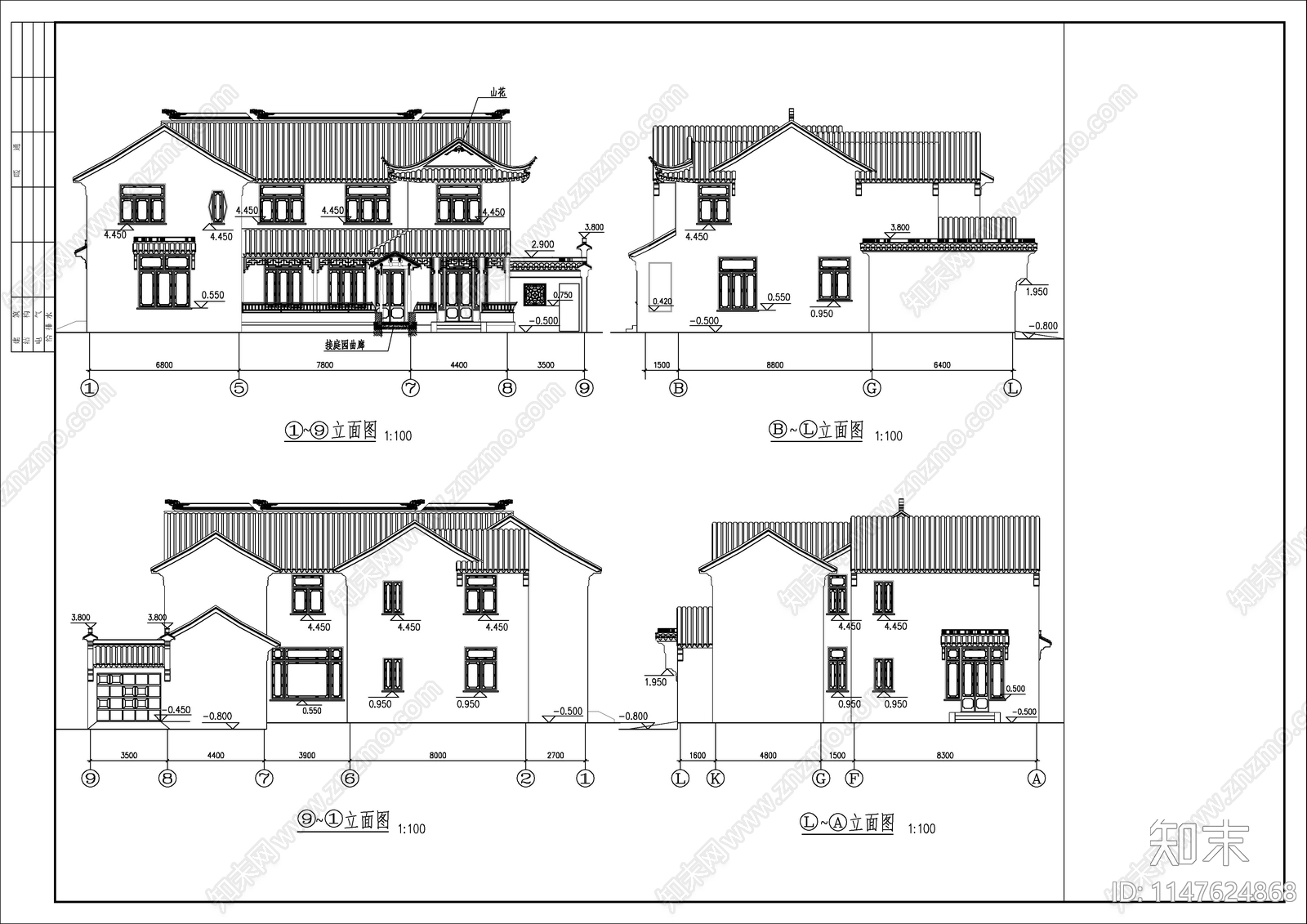 古建别墅建筑cad施工图下载【ID:1147624868】