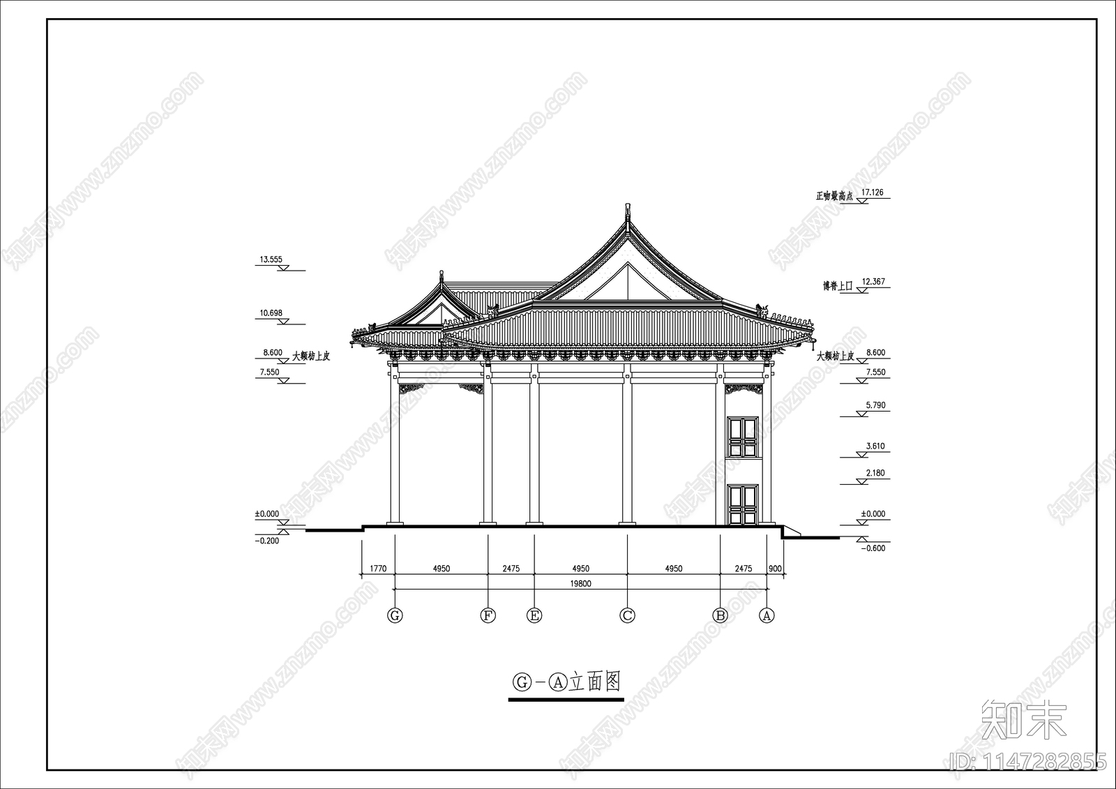 洗心禅寺天王殿cad施工图下载【ID:1147282855】