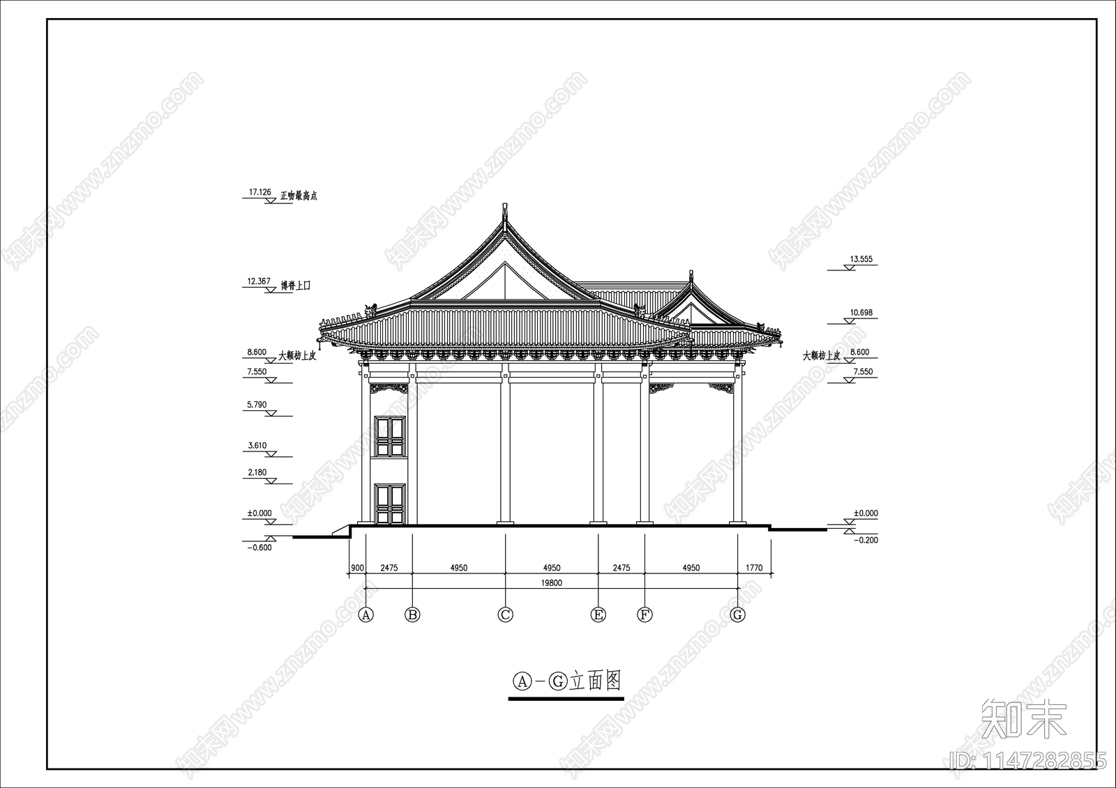 洗心禅寺天王殿cad施工图下载【ID:1147282855】