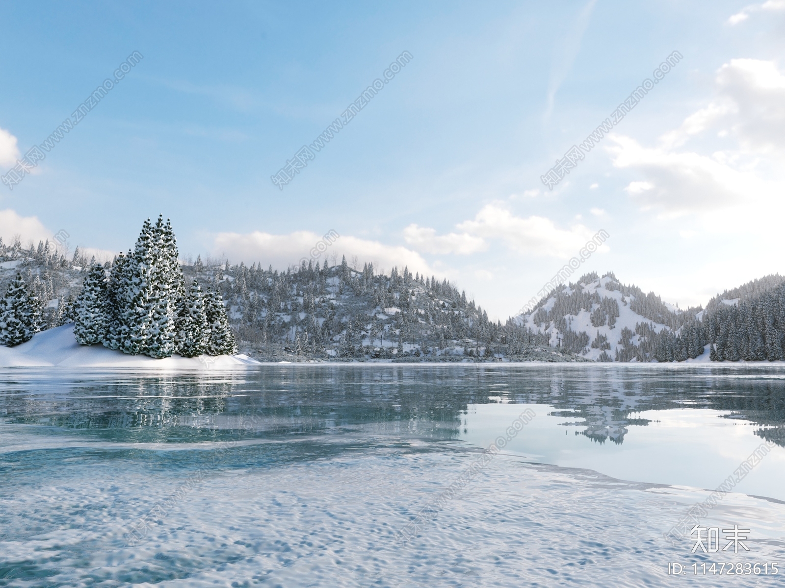 雪景道路水面3D模型下载【ID:1147283615】