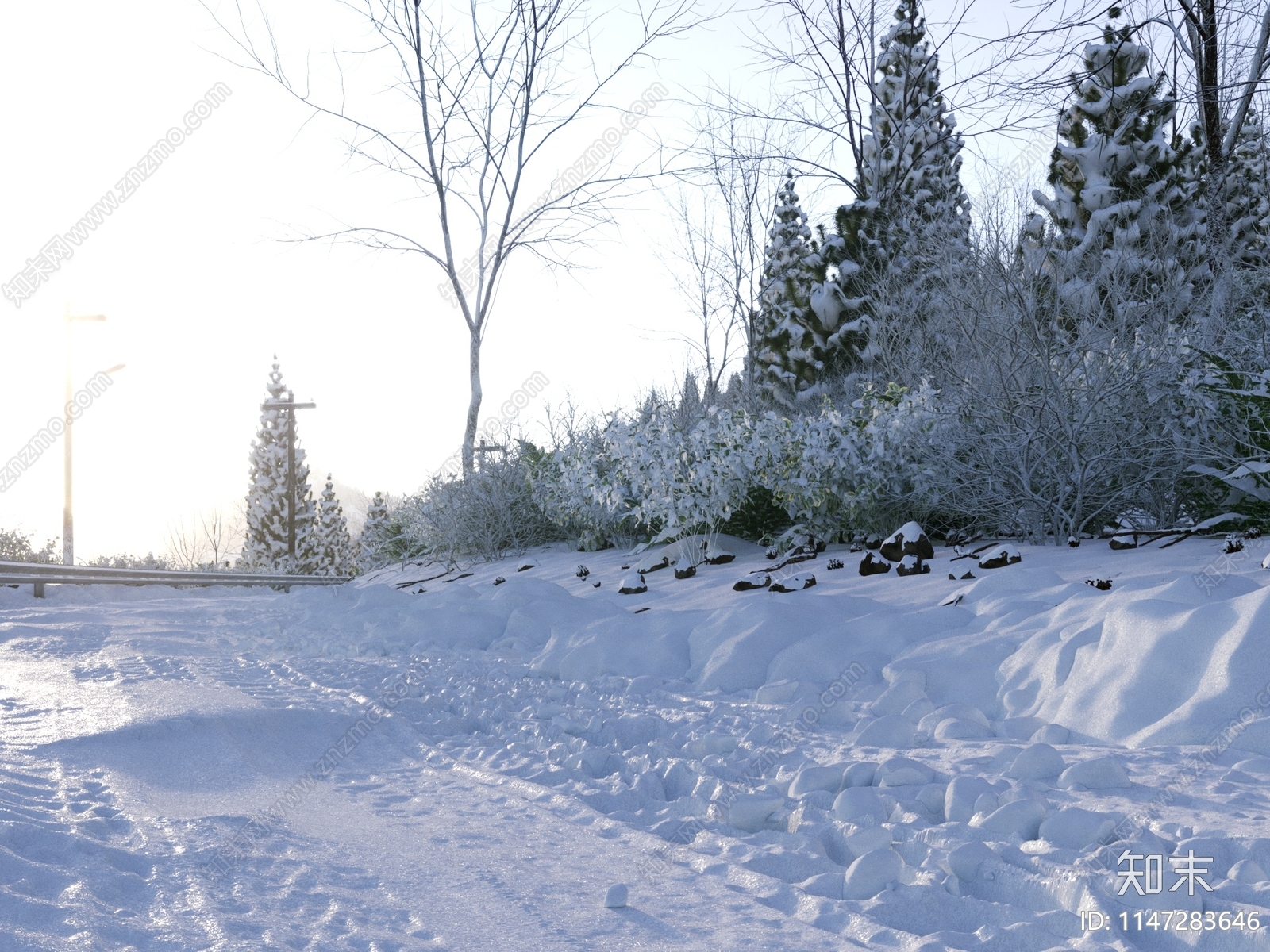 雪景道路水面3D模型下载【ID:1147283646】