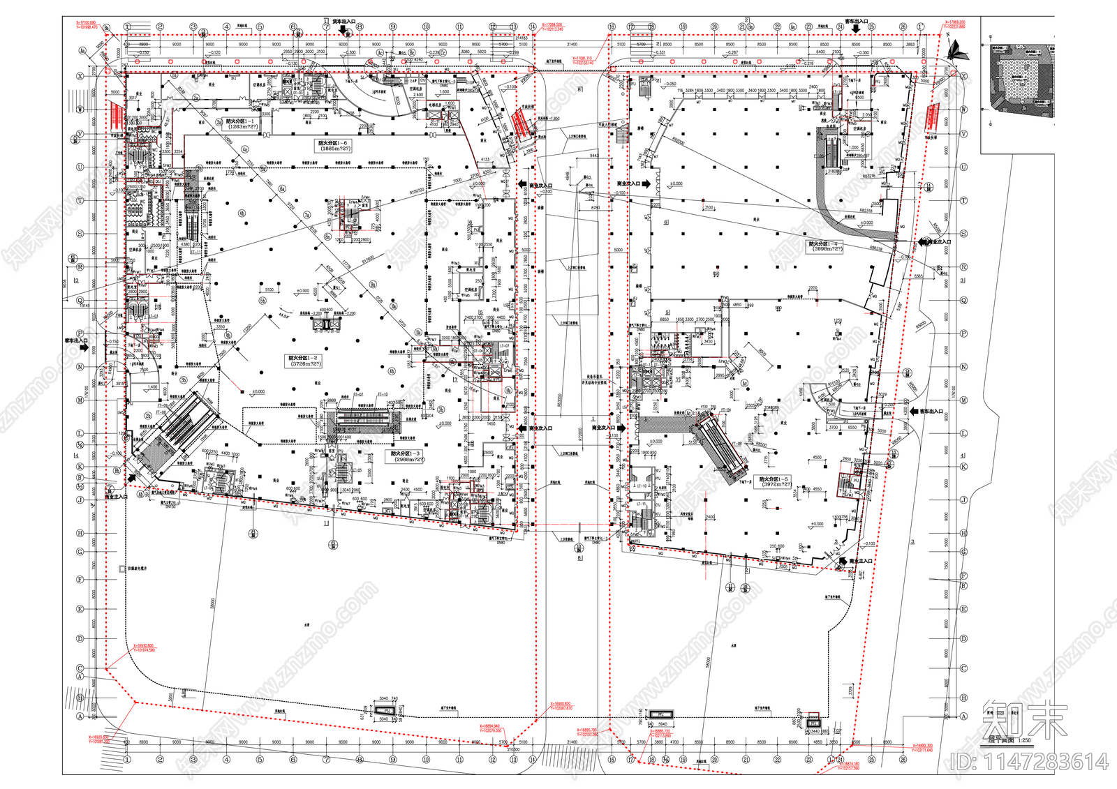 深圳海岸城购物中心建筑cad施工图下载【ID:1147283614】