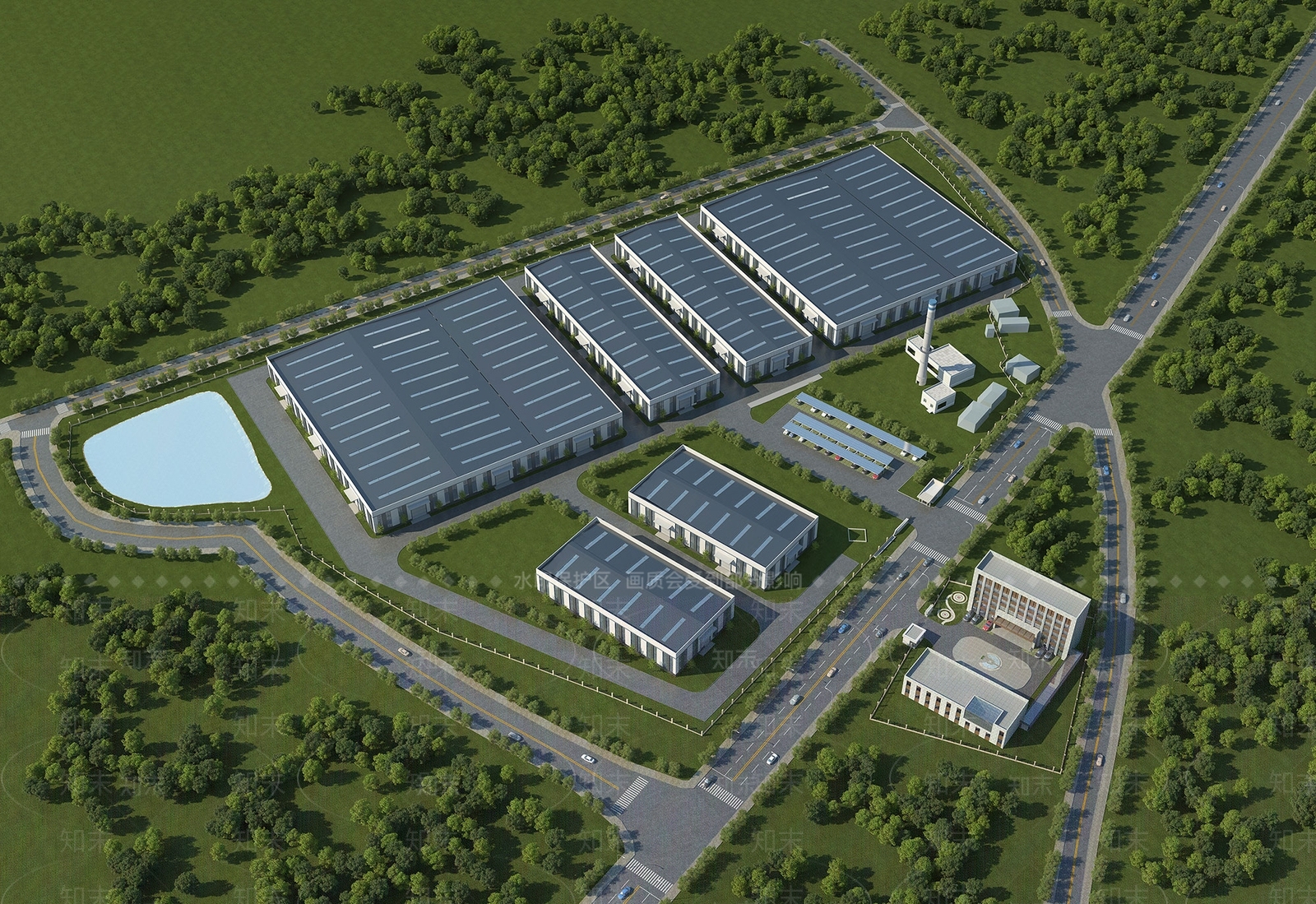 现代工业厂房鸟瞰3D模型下载【ID:1147283779】