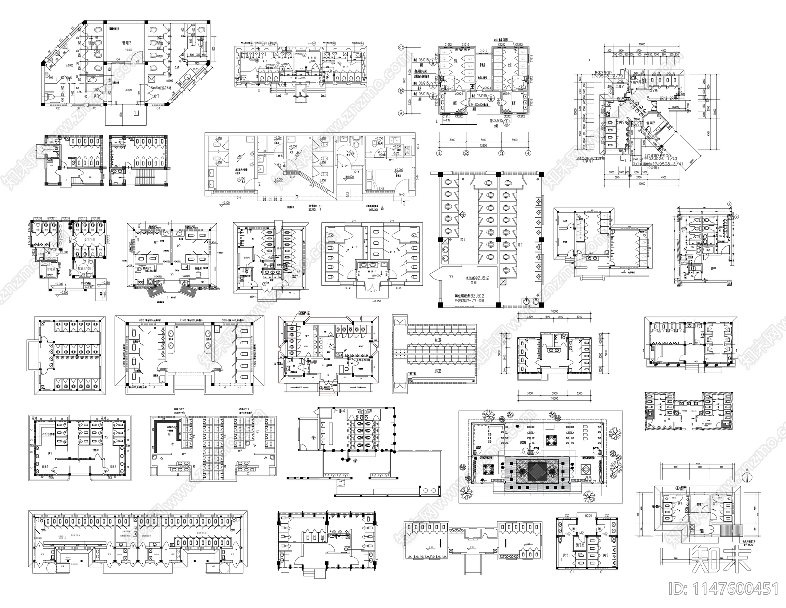 各种公共厕所卫生间施工图下载【ID:1147600451】