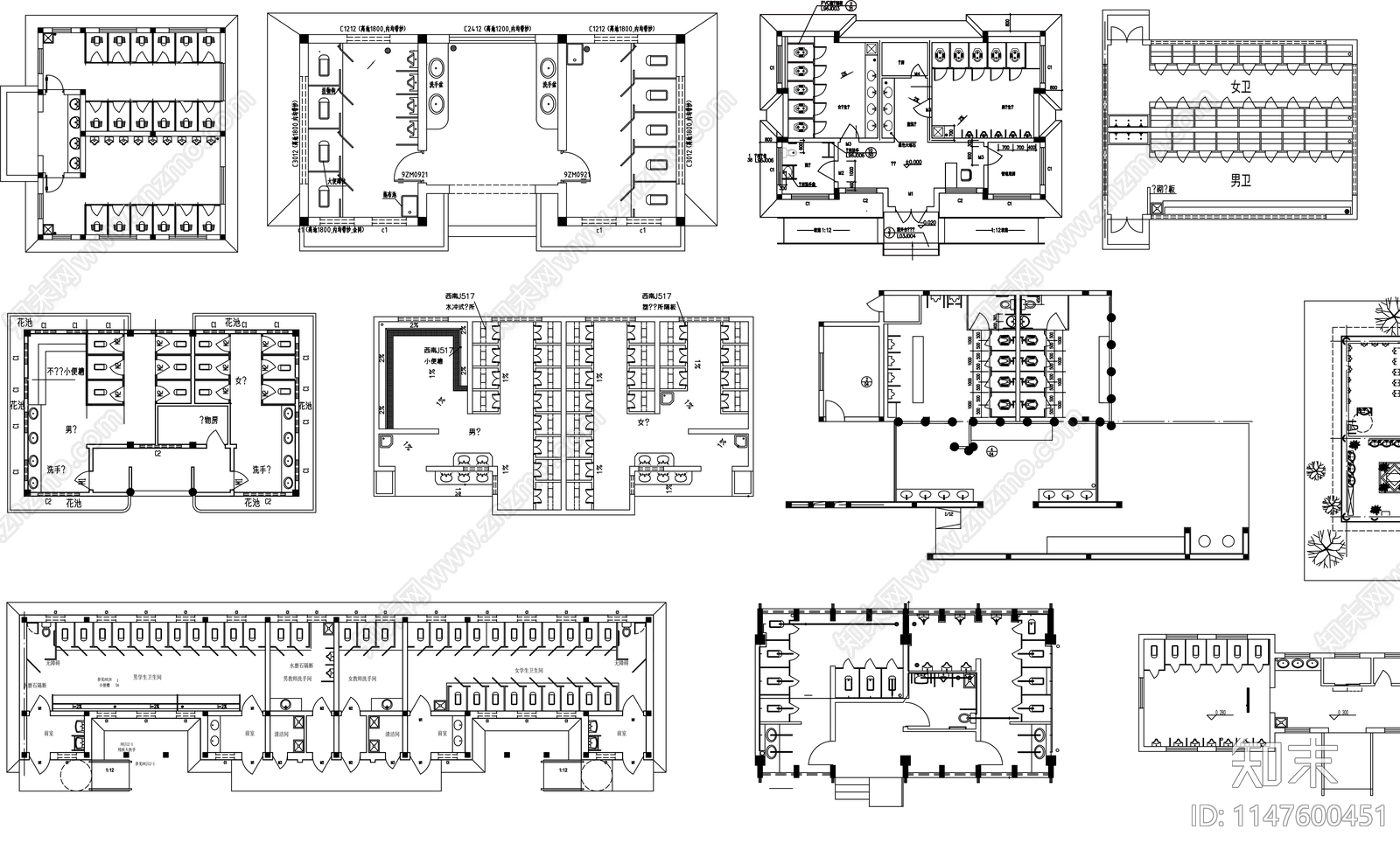 各种公共厕所卫生间施工图下载【ID:1147600451】