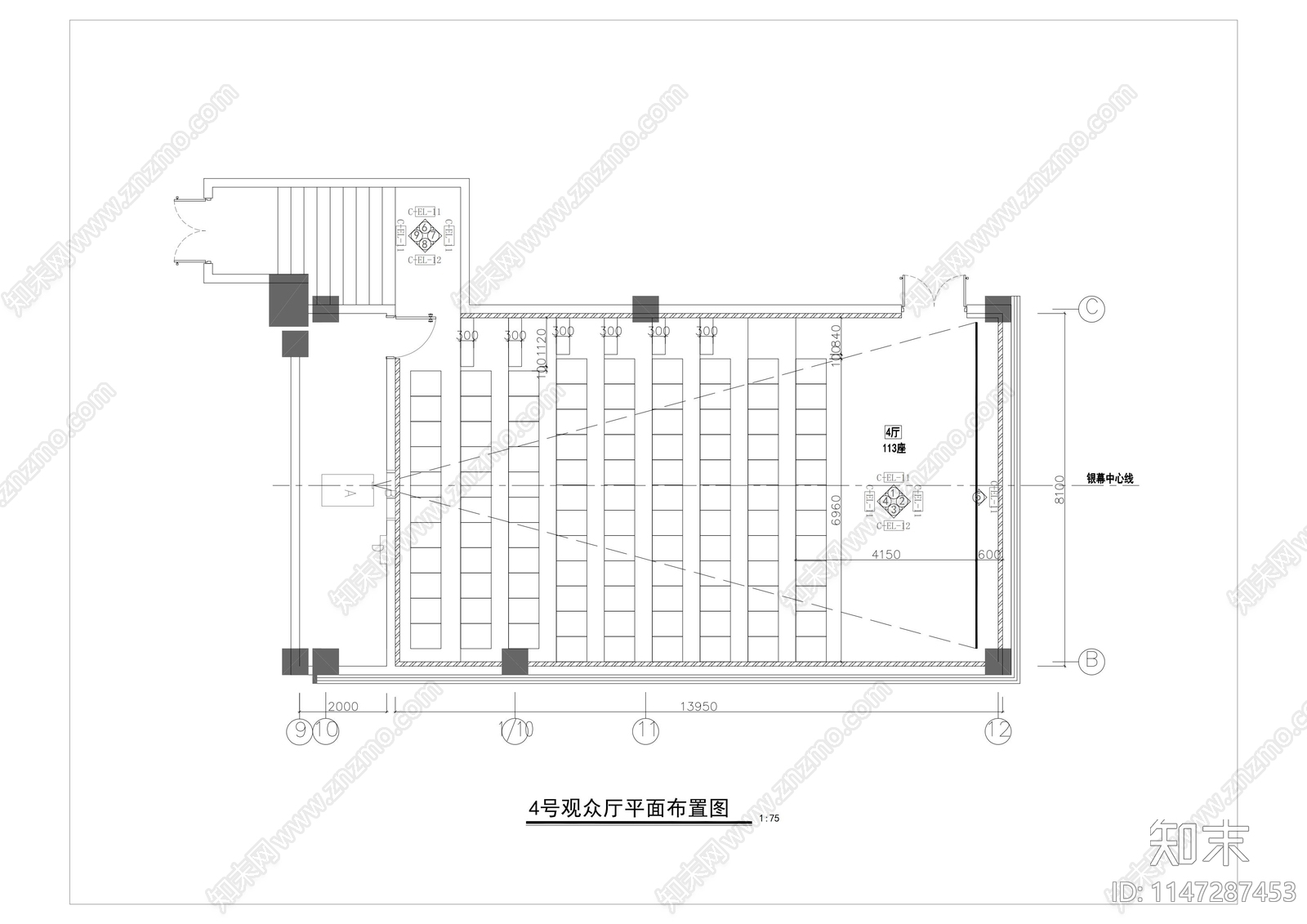 4套电影院观影厅施工图下载【ID:1147287453】