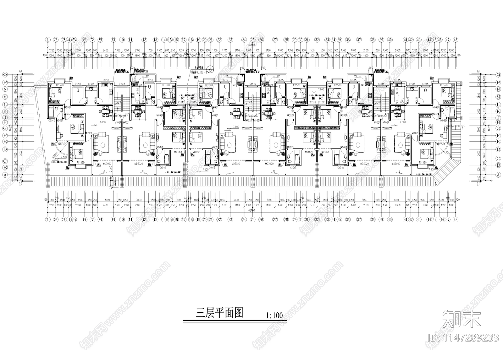 多层底商民居住宅楼建筑cad施工图下载【ID:1147289233】