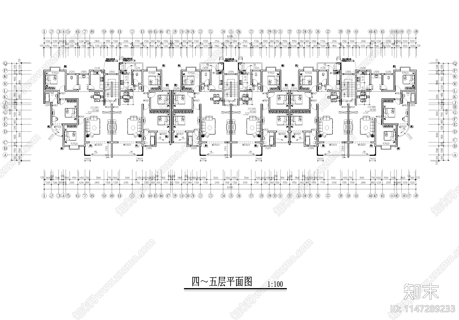 多层底商民居住宅楼建筑cad施工图下载【ID:1147289233】