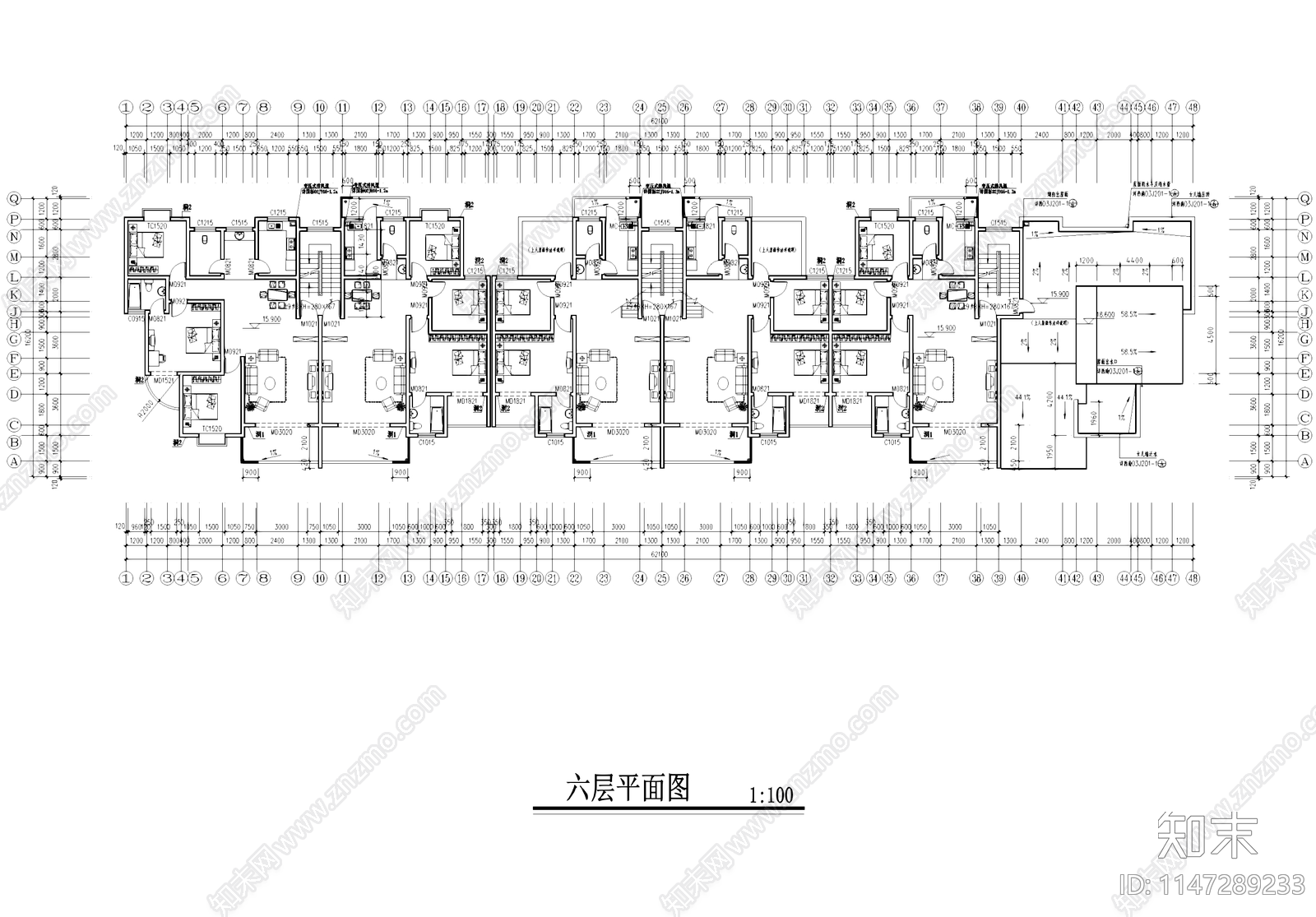 多层底商民居住宅楼建筑cad施工图下载【ID:1147289233】