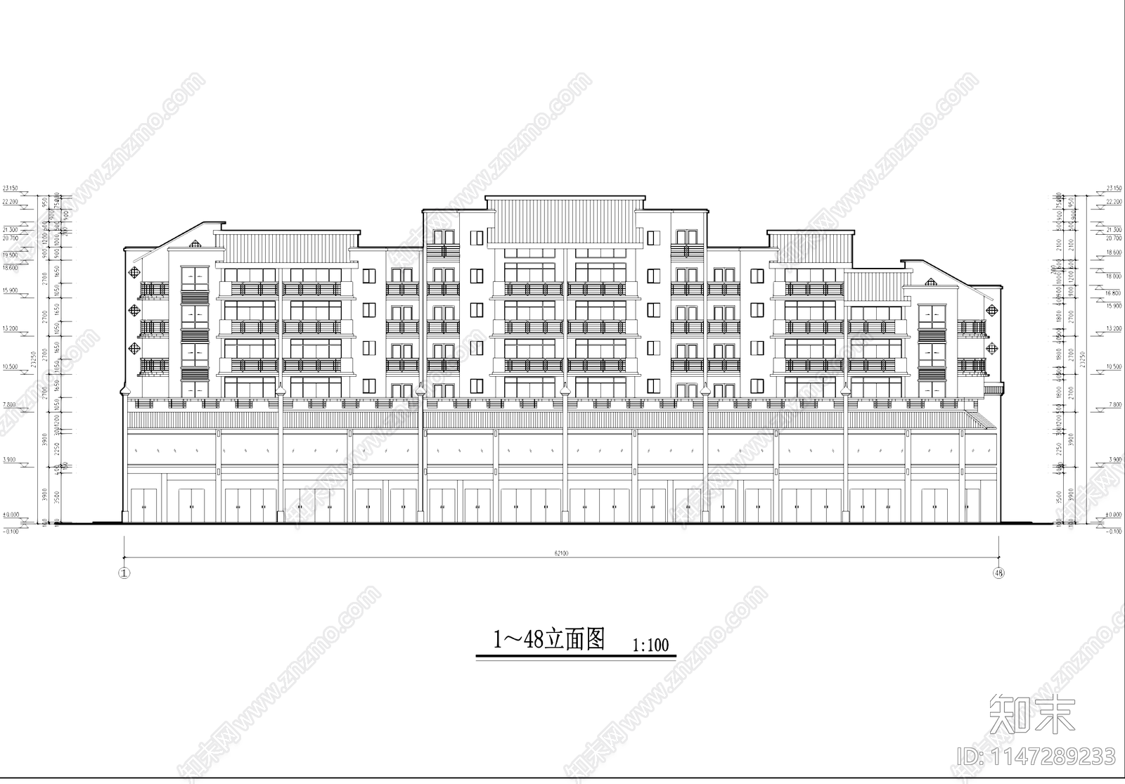 多层底商民居住宅楼建筑cad施工图下载【ID:1147289233】