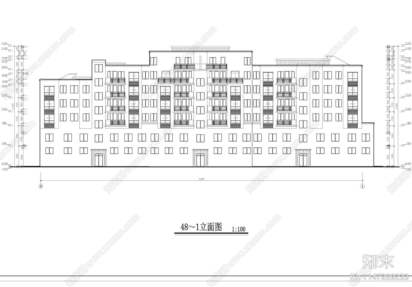 多层底商民居住宅楼建筑cad施工图下载【ID:1147289233】