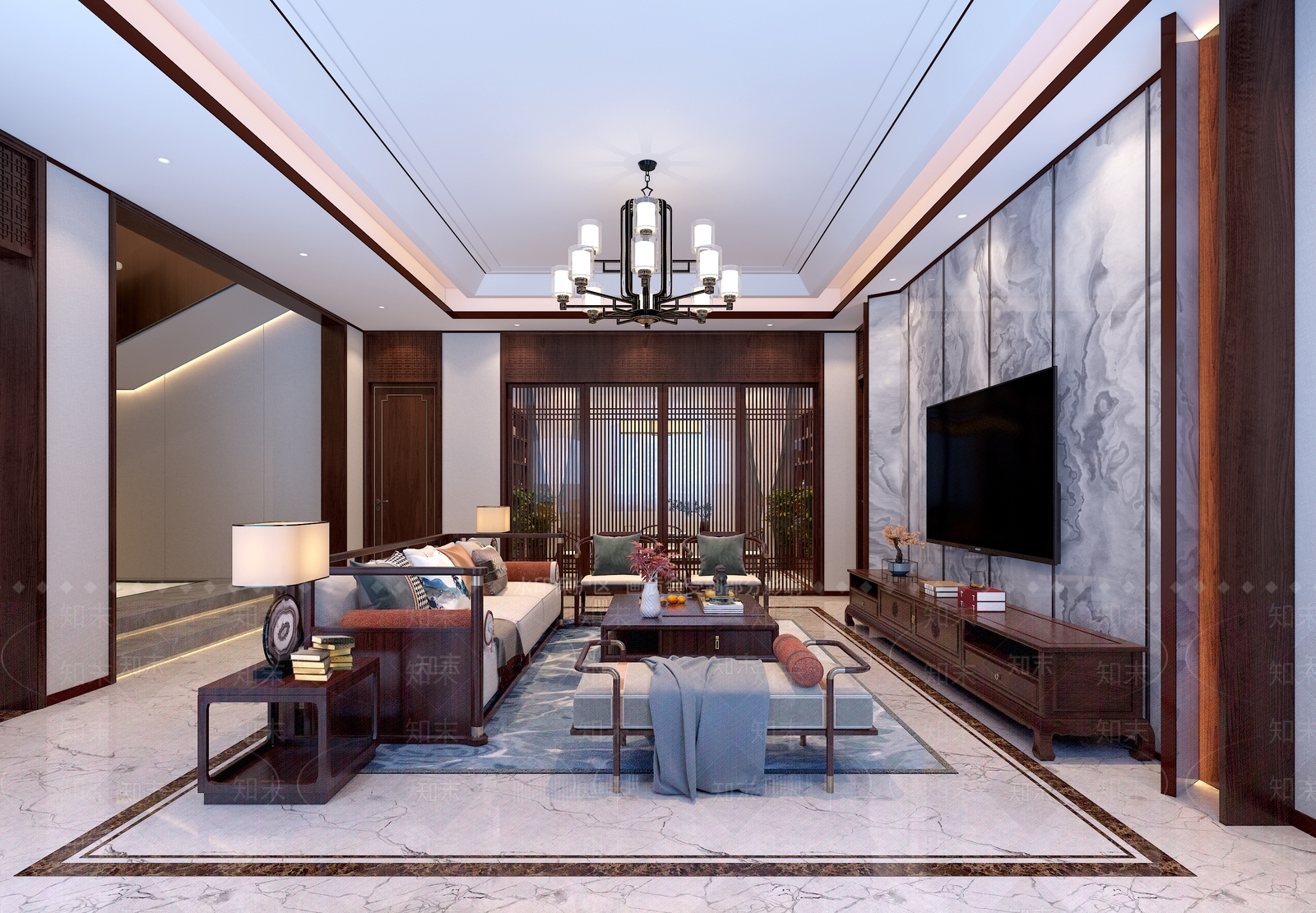 自建房新中式客厅3D模型下载【ID:1147290862】_知末3d模型网