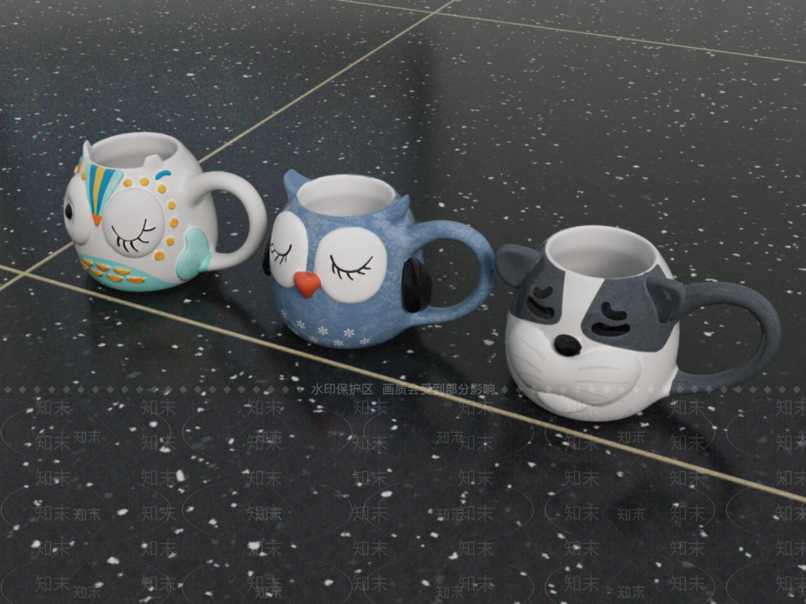 卡通马克杯组合3D模型下载【ID:1147291261】