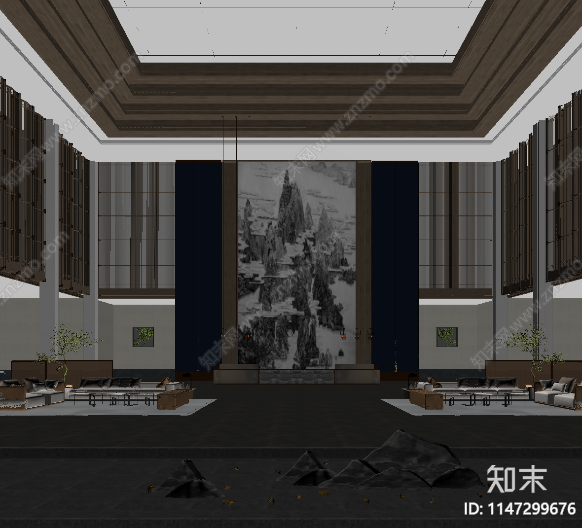 度假酒店大堂接待SU模型下载【ID:1147299676】