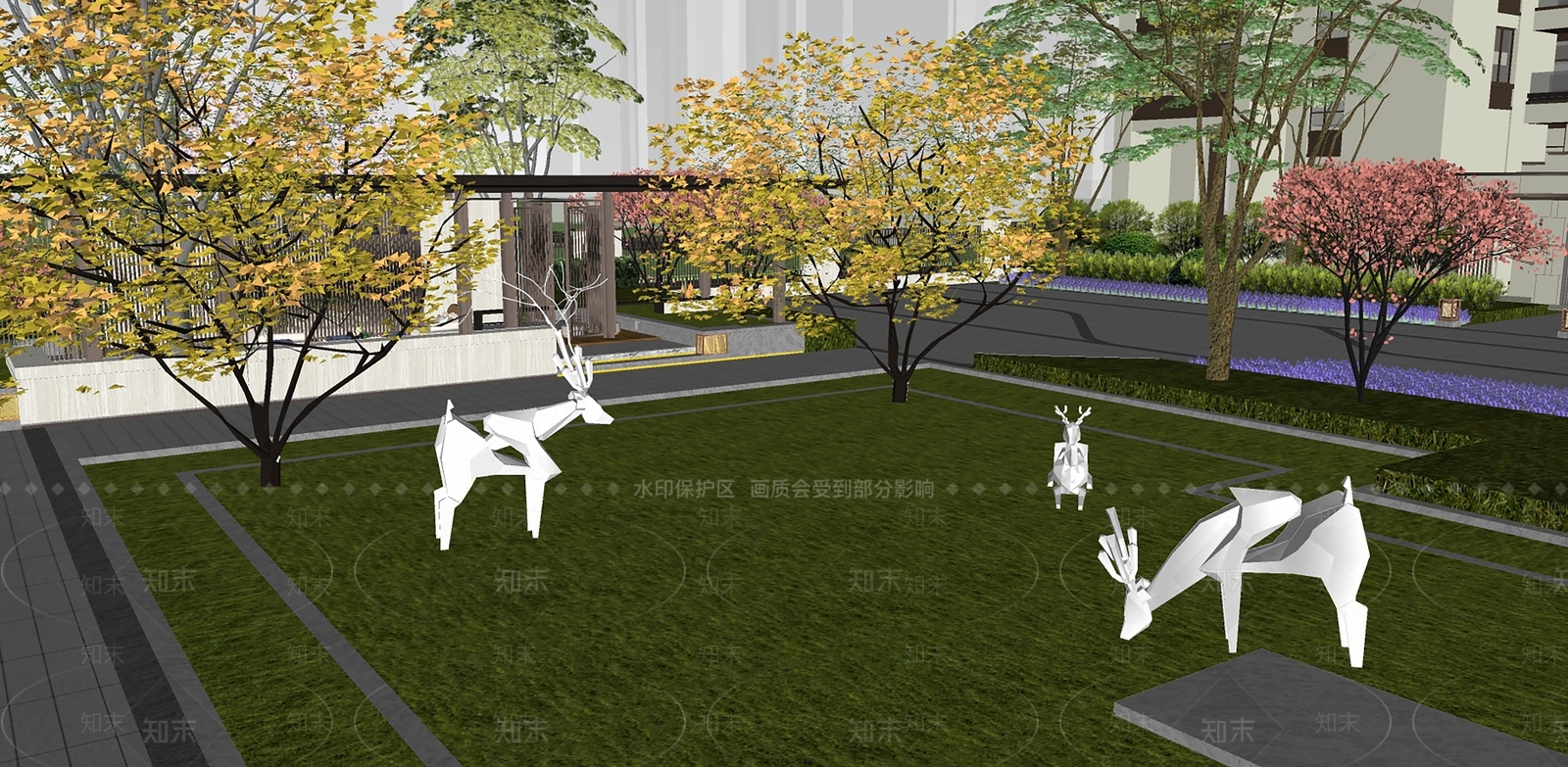 新中式大区住宅景观SU模型下载【ID:1147303345】
