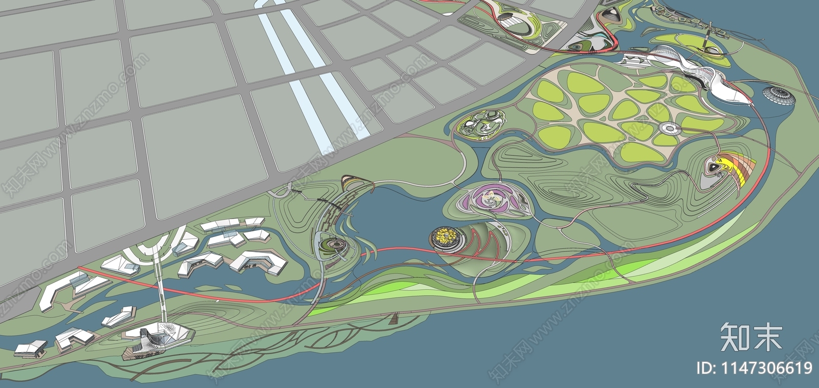 现代流线风格滨河公园规划SU模型下载【ID:1147306619】