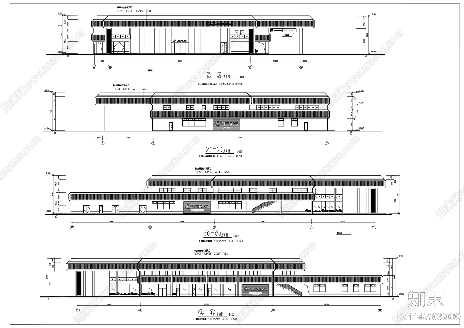 雷克萨斯4S店建筑图cad施工图下载【ID:1147308080】
