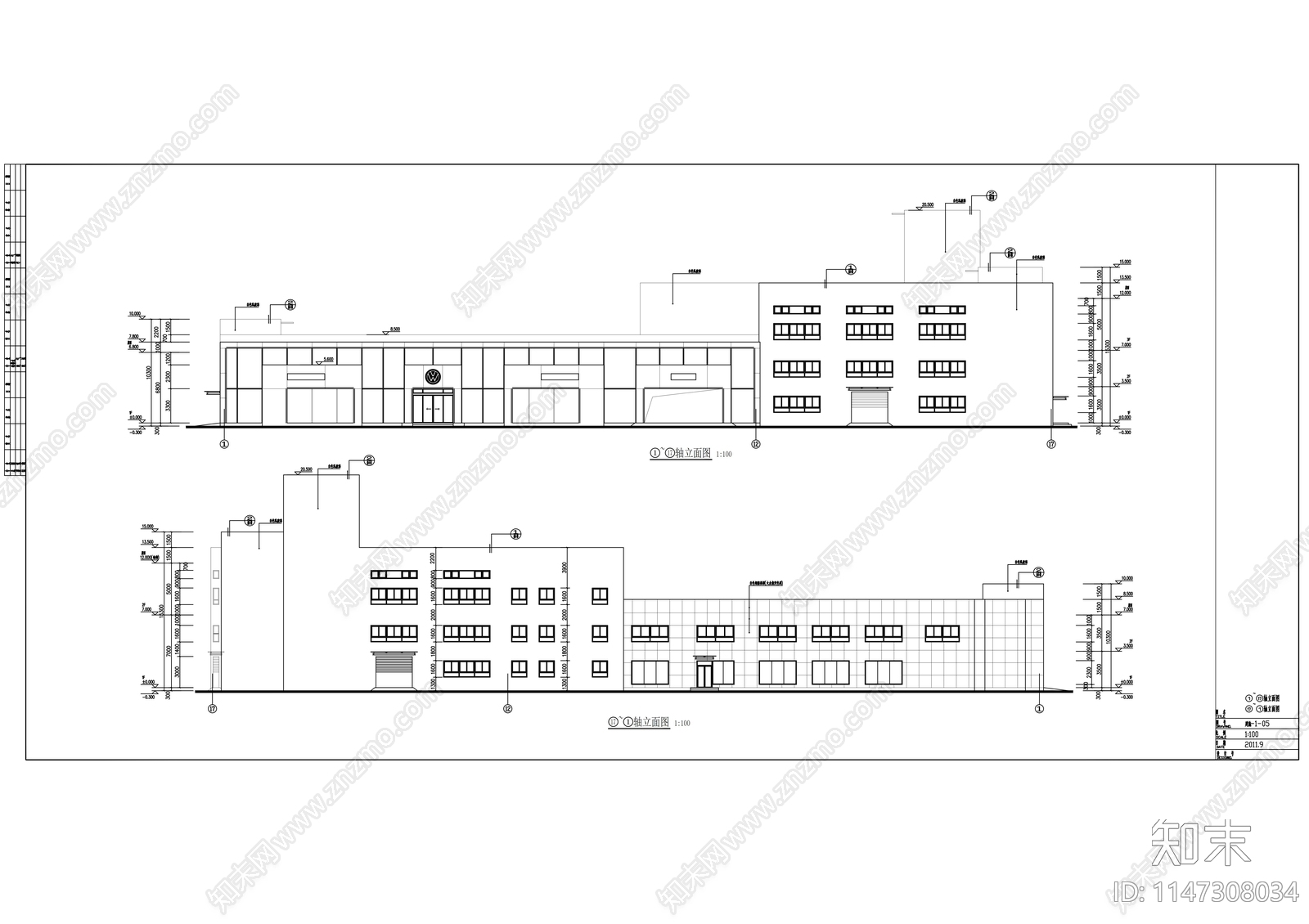 大众4S店建筑cad施工图下载【ID:1147308034】