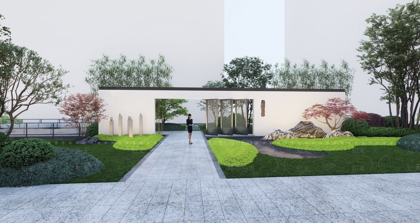 新中式景墙SU模型下载【ID:1147308949】