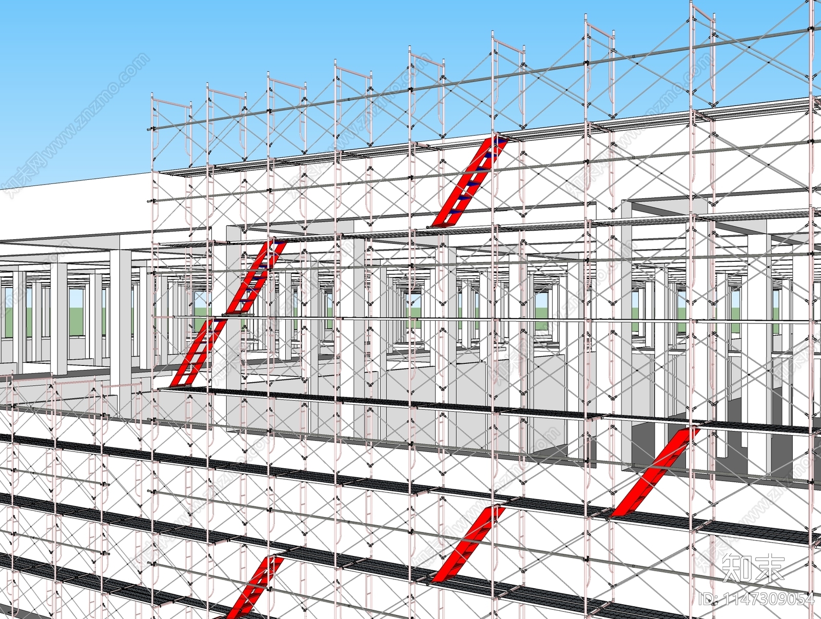 建筑工地安全施工脚手架SU模型下载【ID:1147309054】