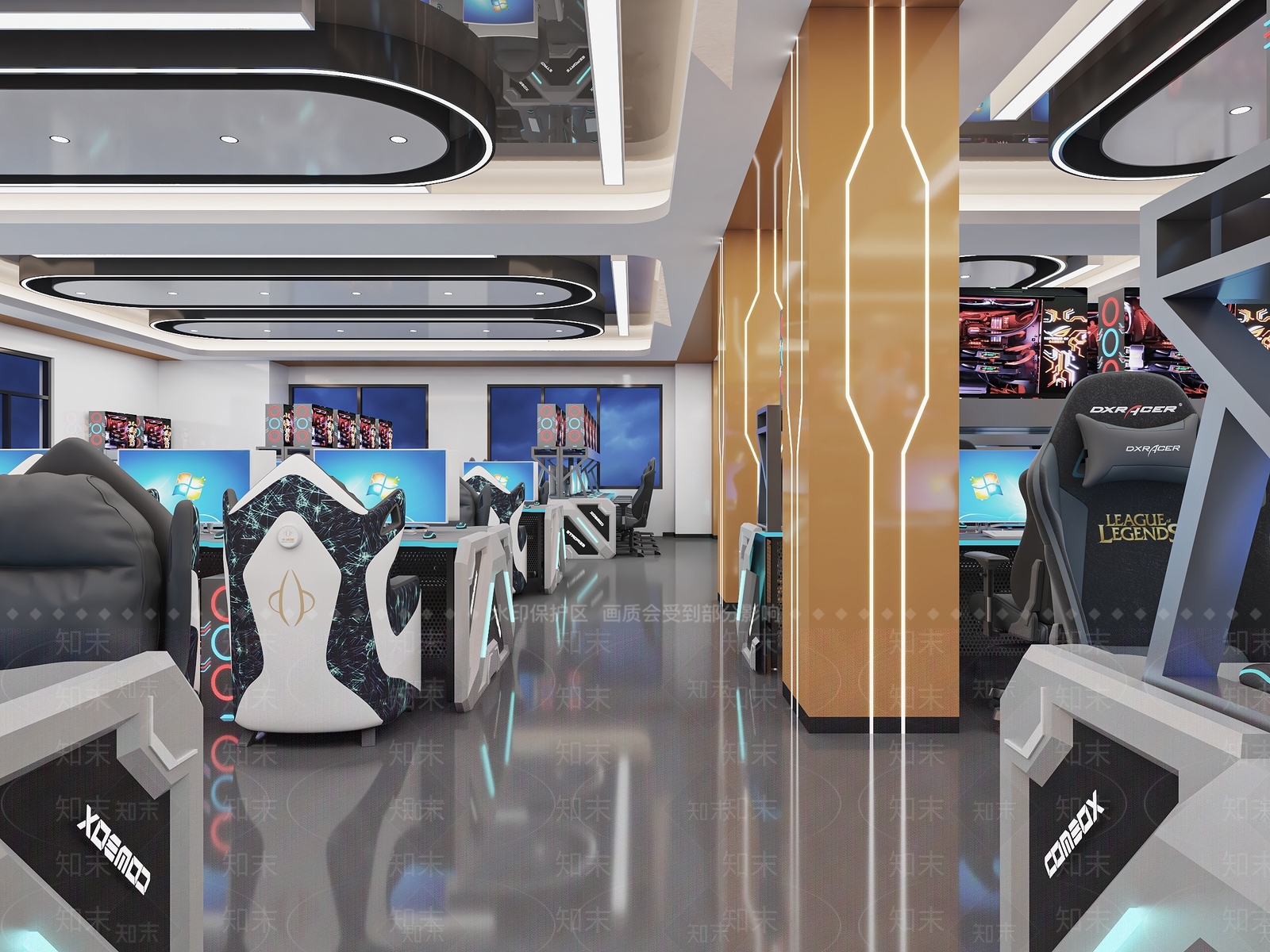 现代网吧网咖科技风卡座休闲黄色3D模型下载【ID:1147310017】