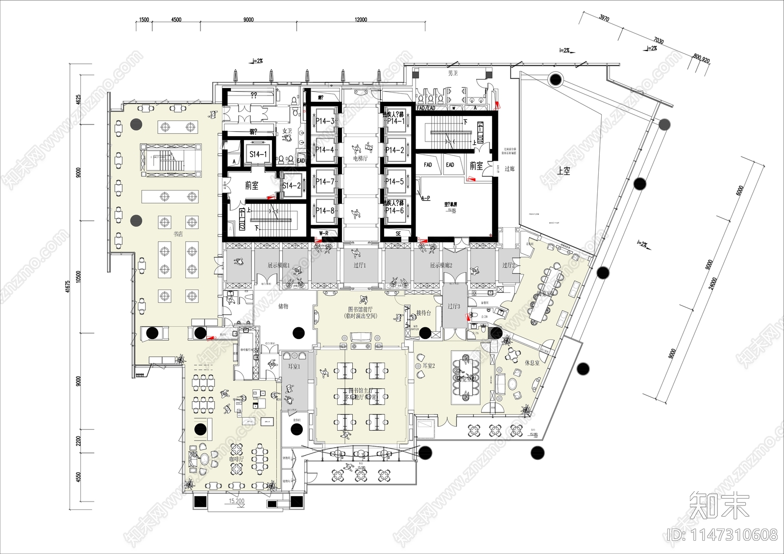 图书馆平面布局施工图下载【ID:1147310608】