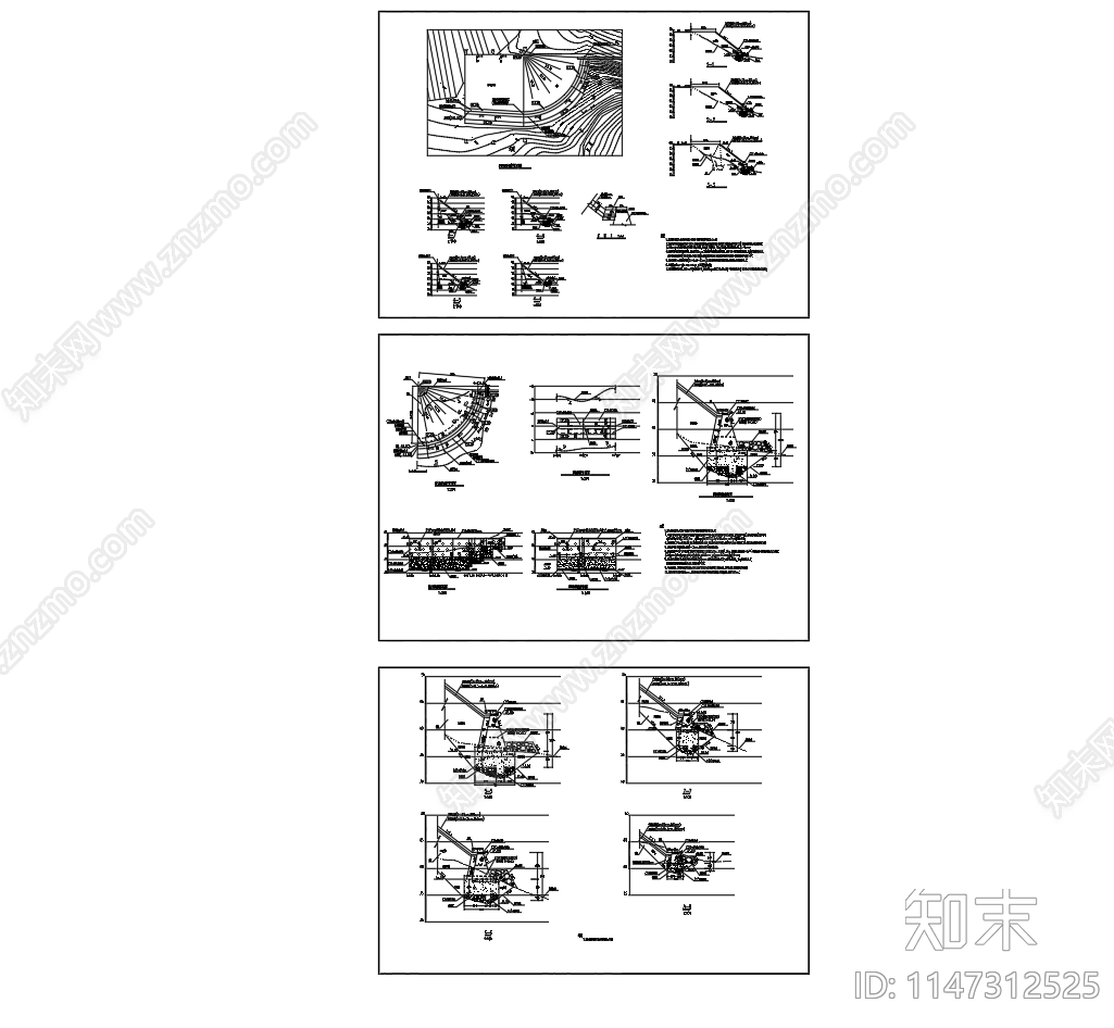 河道护坡锥台坡脚挡墙详图cad施工图下载【ID:1147312525】