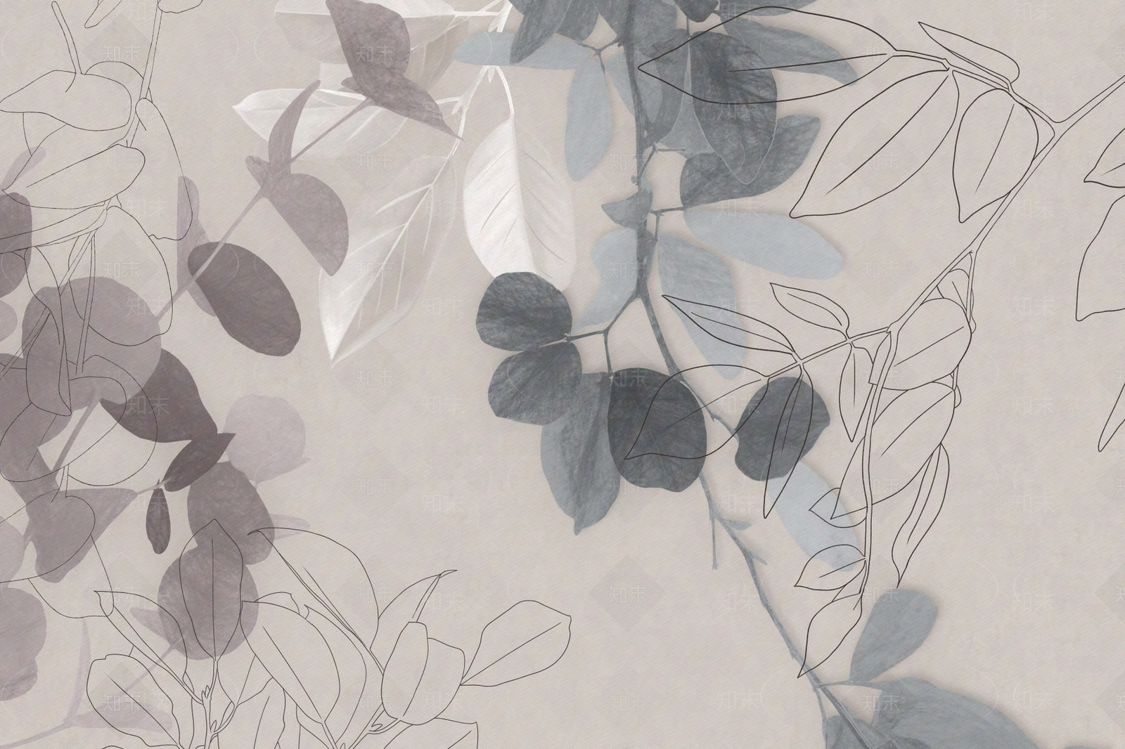 壁纸壁画植物壁纸壁画植物印花树叶壁纸贴图下载【ID:1147314272】