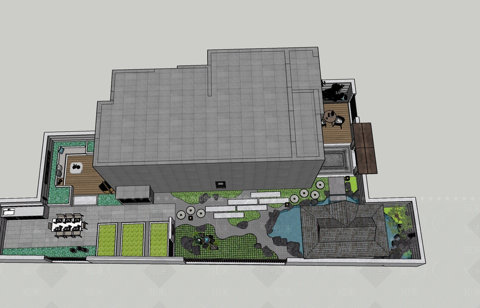 户外别墅庭院景观设计花园设计SU模型下载【ID:1147316480】