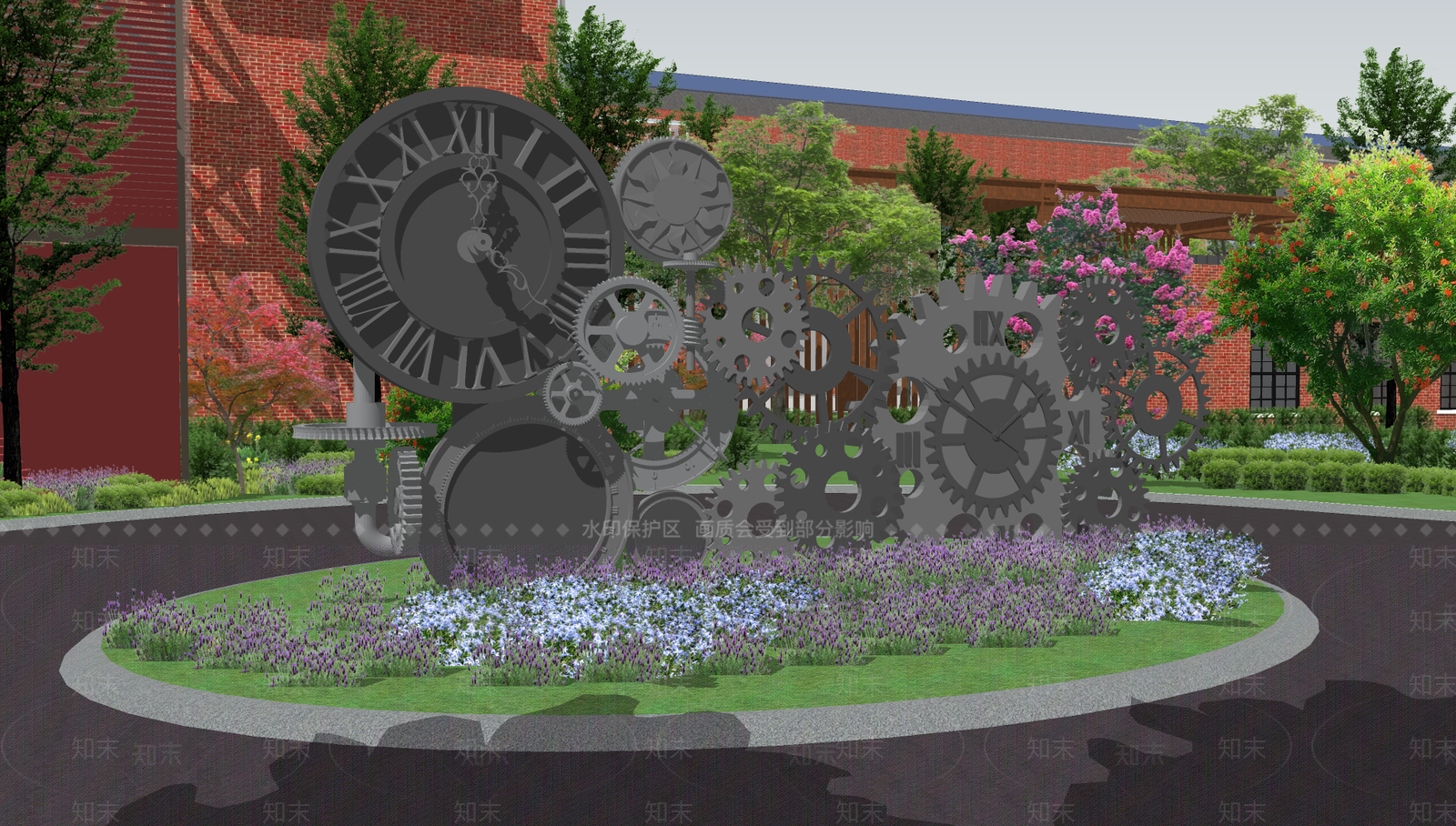 工业齿轮时钟雕塑小品SU模型下载【ID:1147321103】