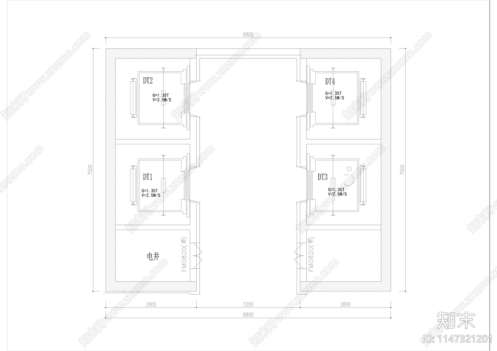 电梯厅装修cad施工图下载【ID:1147321201】