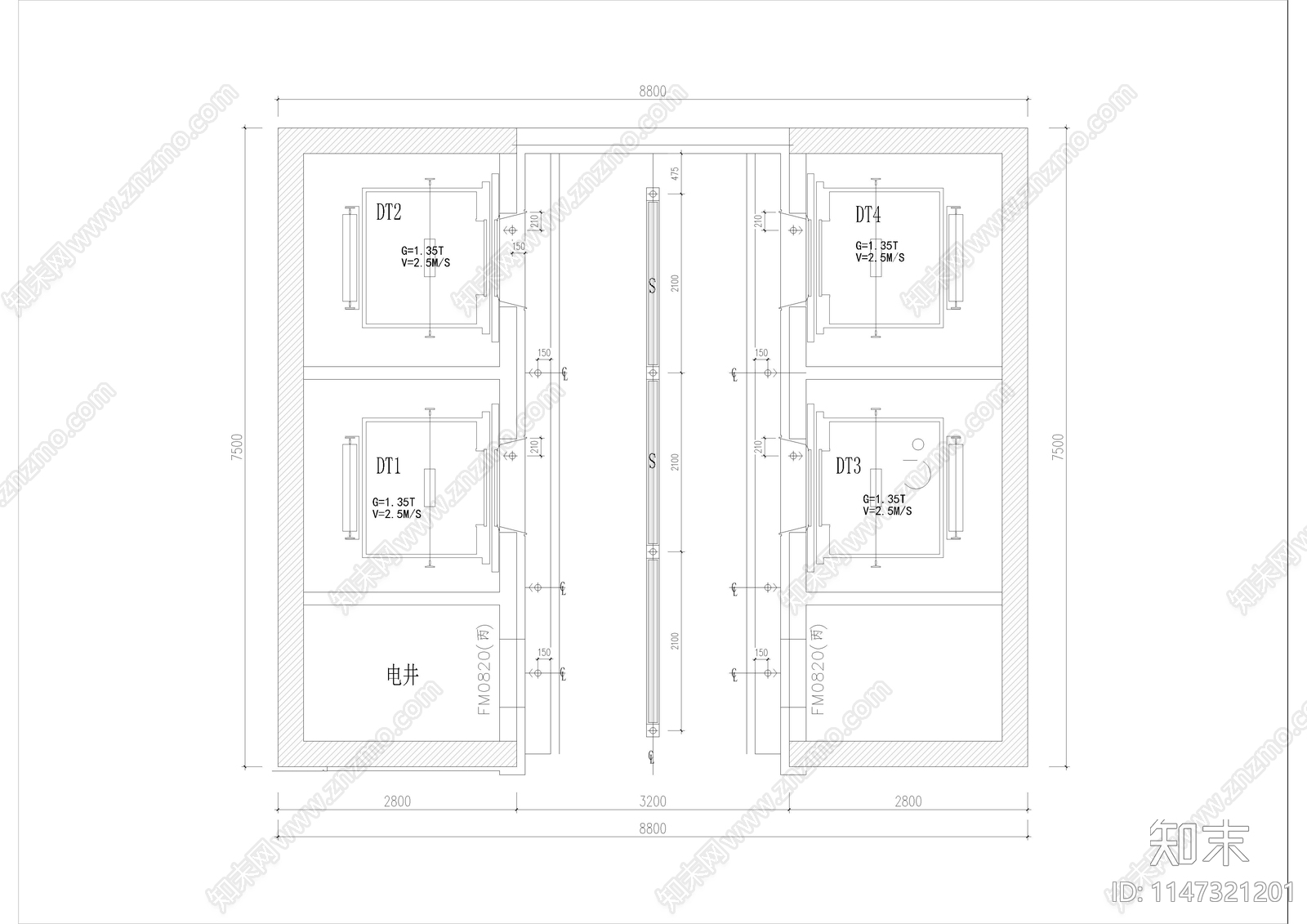 电梯厅装修cad施工图下载【ID:1147321201】