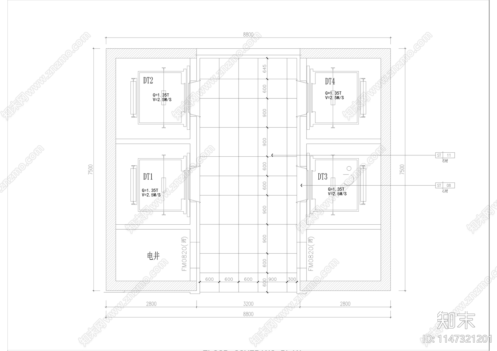 电梯厅装修cad施工图下载【ID:1147321201】