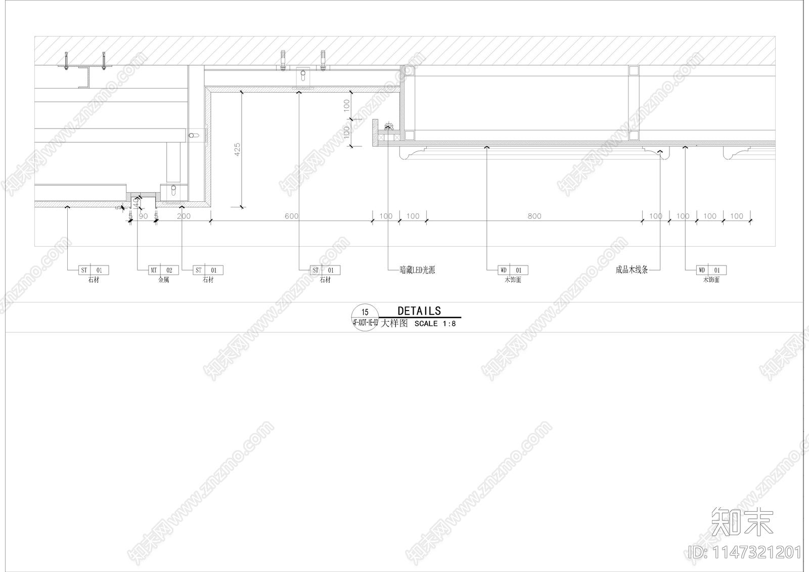 电梯厅装修cad施工图下载【ID:1147321201】