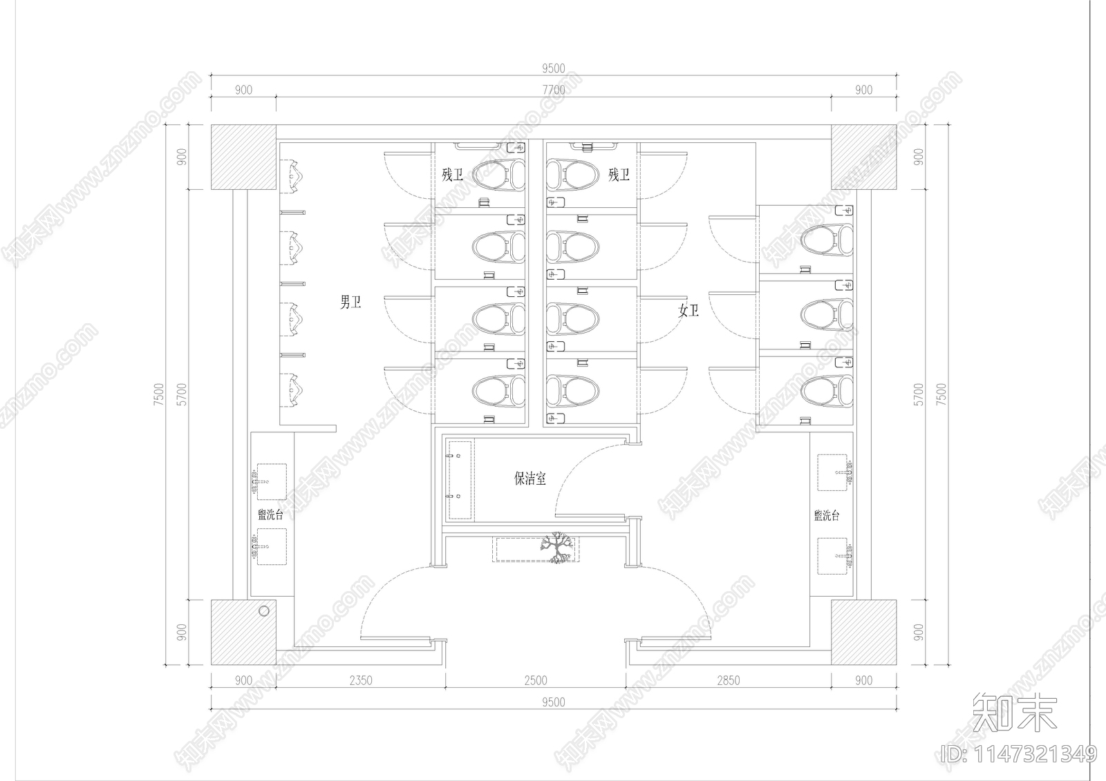 公共卫生间室内cad施工图下载【ID:1147321349】